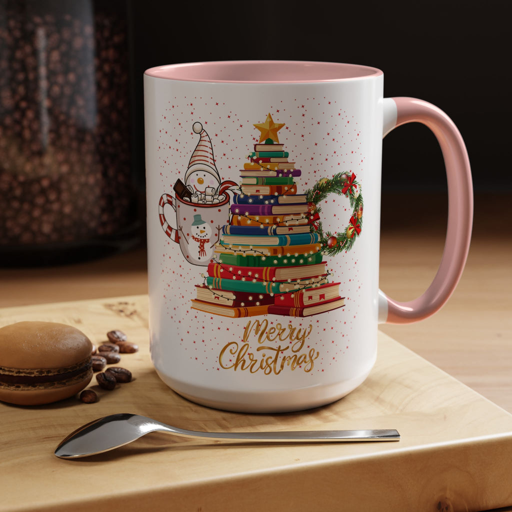 Christmas Book Tree Coffee Mug — Merry Christmas Accent Mug (11/15oz)