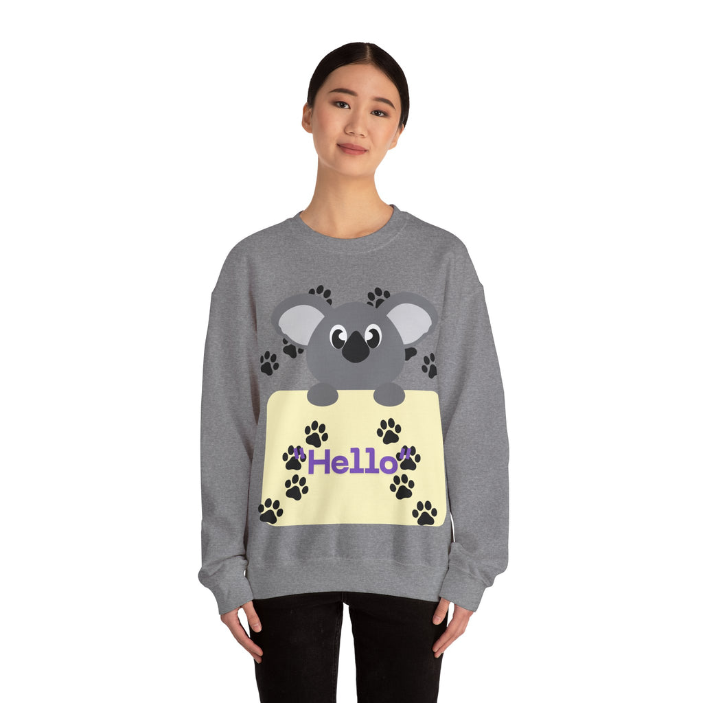 Cute Koala Hello Sweatshirt, Unisex Cozy Crewneck, Pet Lover Gift, Animal Lover Apparel, Fun Casual Wear, Cute Graphic Sweater