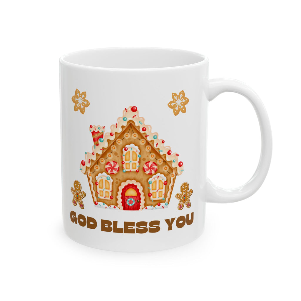 Gingerbread God Bless You Mug | Holiday Gift, Christmas Mug, Cute Coffee Cup, Festive Drinkware, Cozy Winter Decor