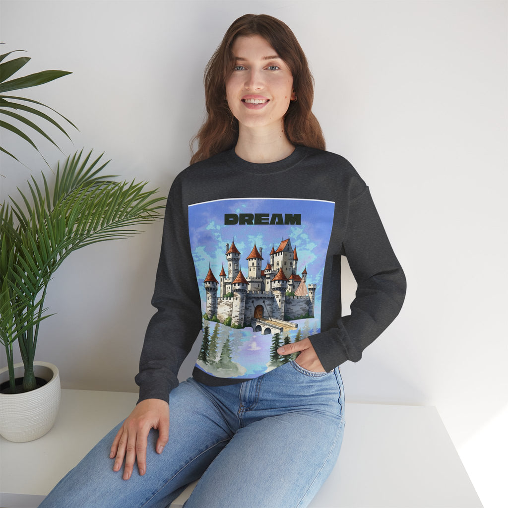 Dreamy Castle Crewneck Sweatshirt, Cozy Graphic Sweatshirt, Unisex Pullover, Pastel Art Apparel, Fantasy Sweatshirt