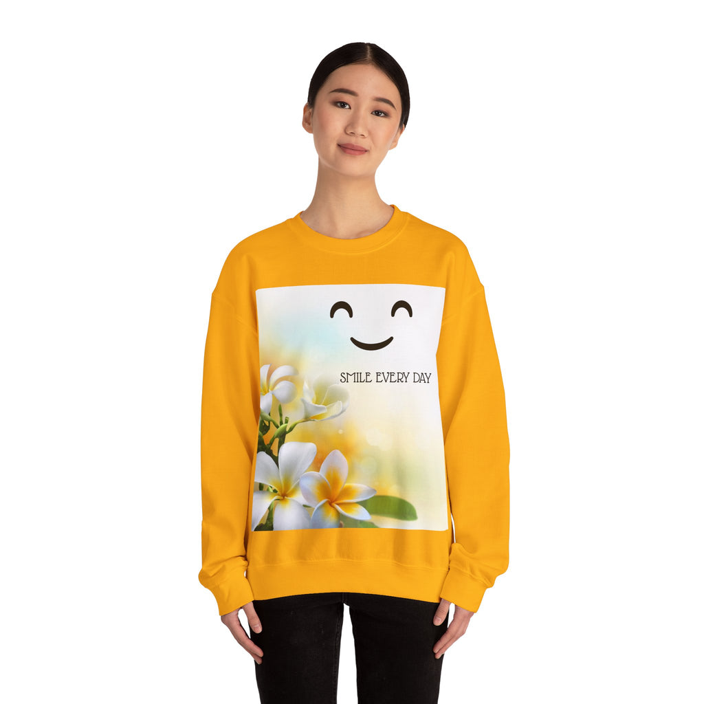 Smile Every Day Crewneck Sweatshirt — Floral Plumeria Happy Face Graphic