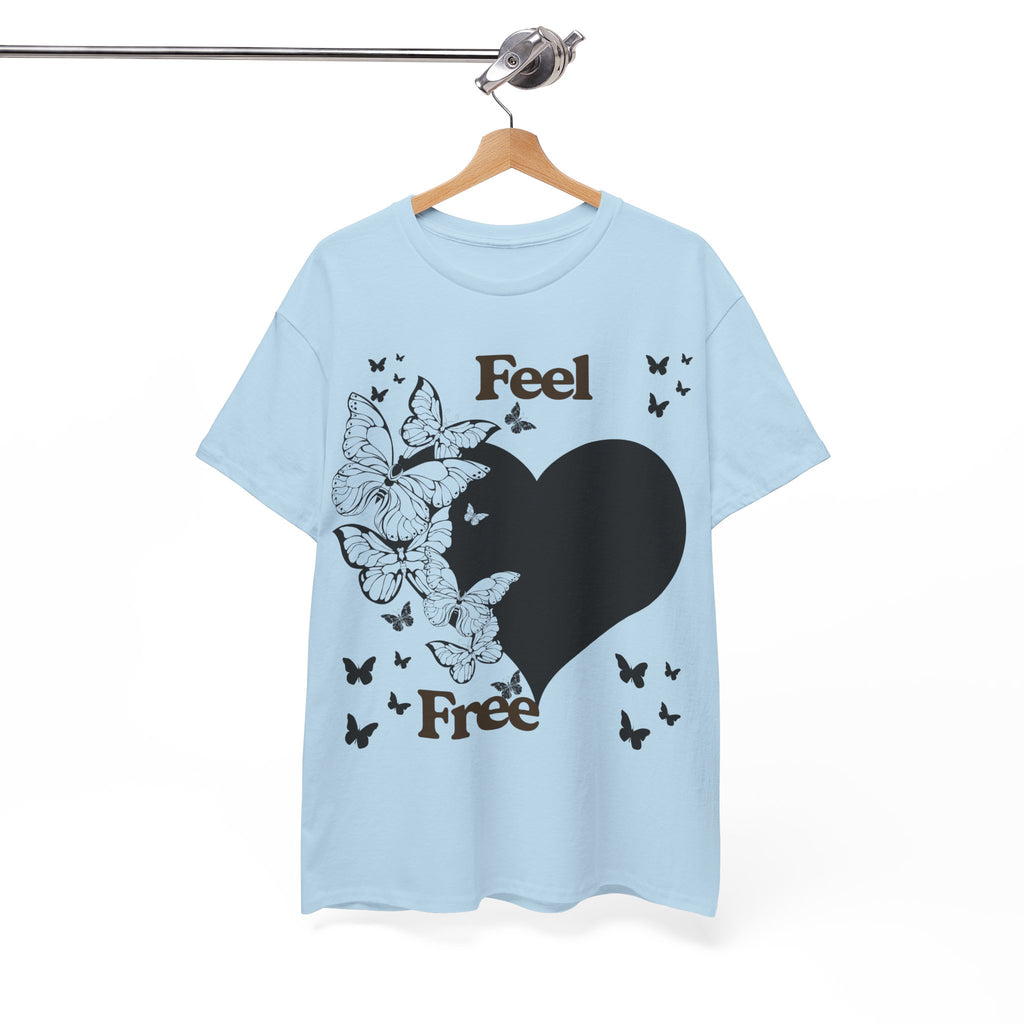 Butterfly Heart Unisex Heavy Cotton Tee, Feel Free Shirt, Nature Lover Gift, Casual Wear, Spring Fashion, Butterfly Design Tee