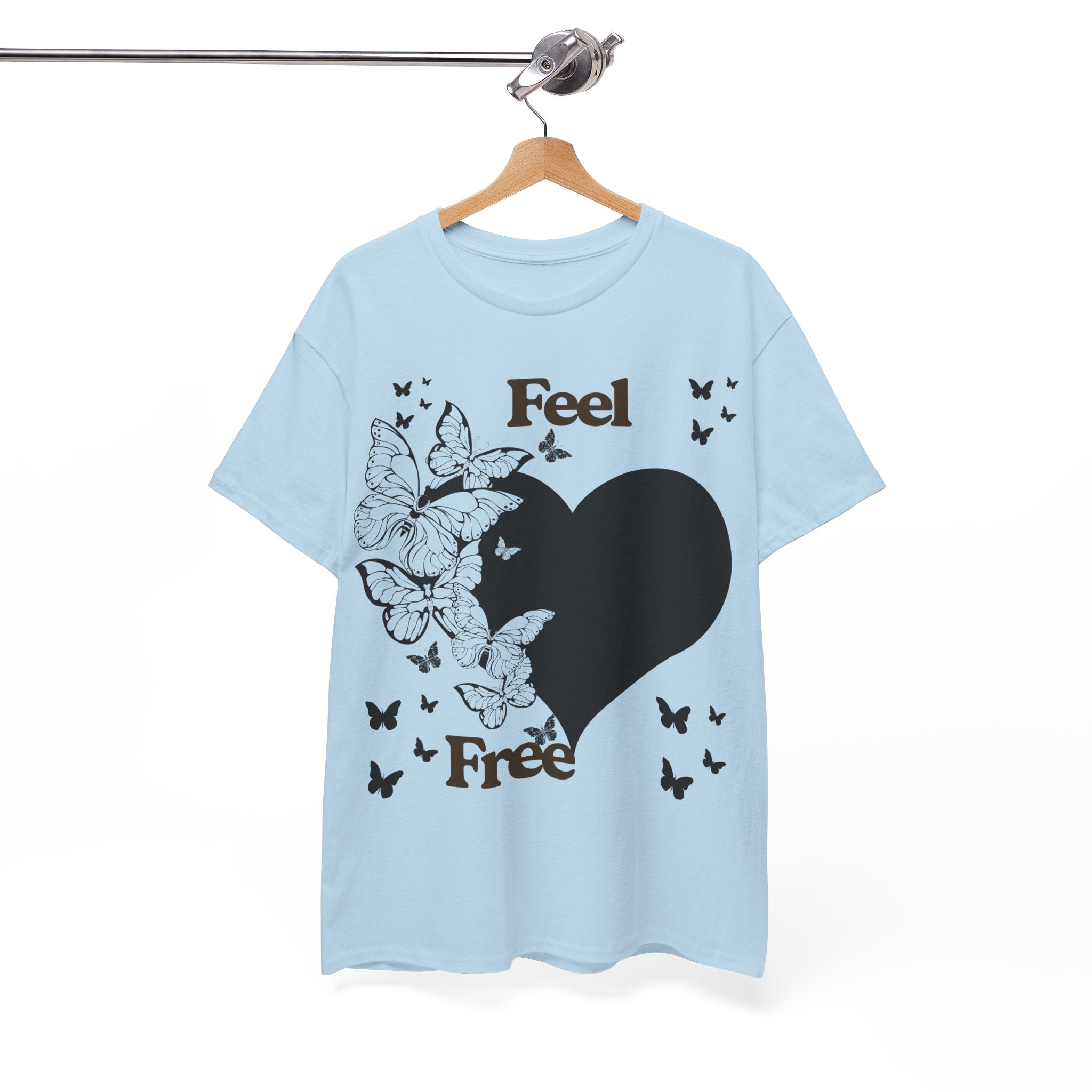Butterfly Heart Unisex Heavy Cotton Tee, Feel Free Shirt, Nature Lover Gift, Casual Wear, Spring Fashion, Butterfly Design Tee