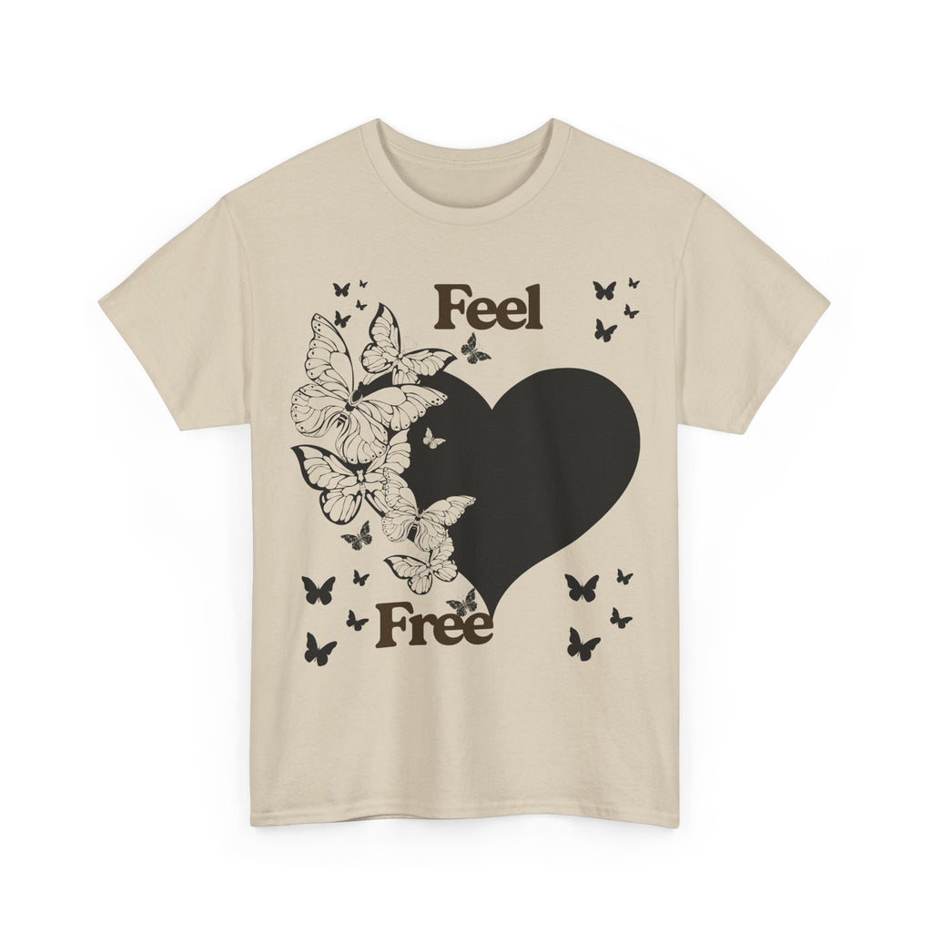 Butterfly Heart Unisex Heavy Cotton Tee, Feel Free Shirt, Nature Lover Gift, Casual Wear, Spring Fashion, Butterfly Design Tee