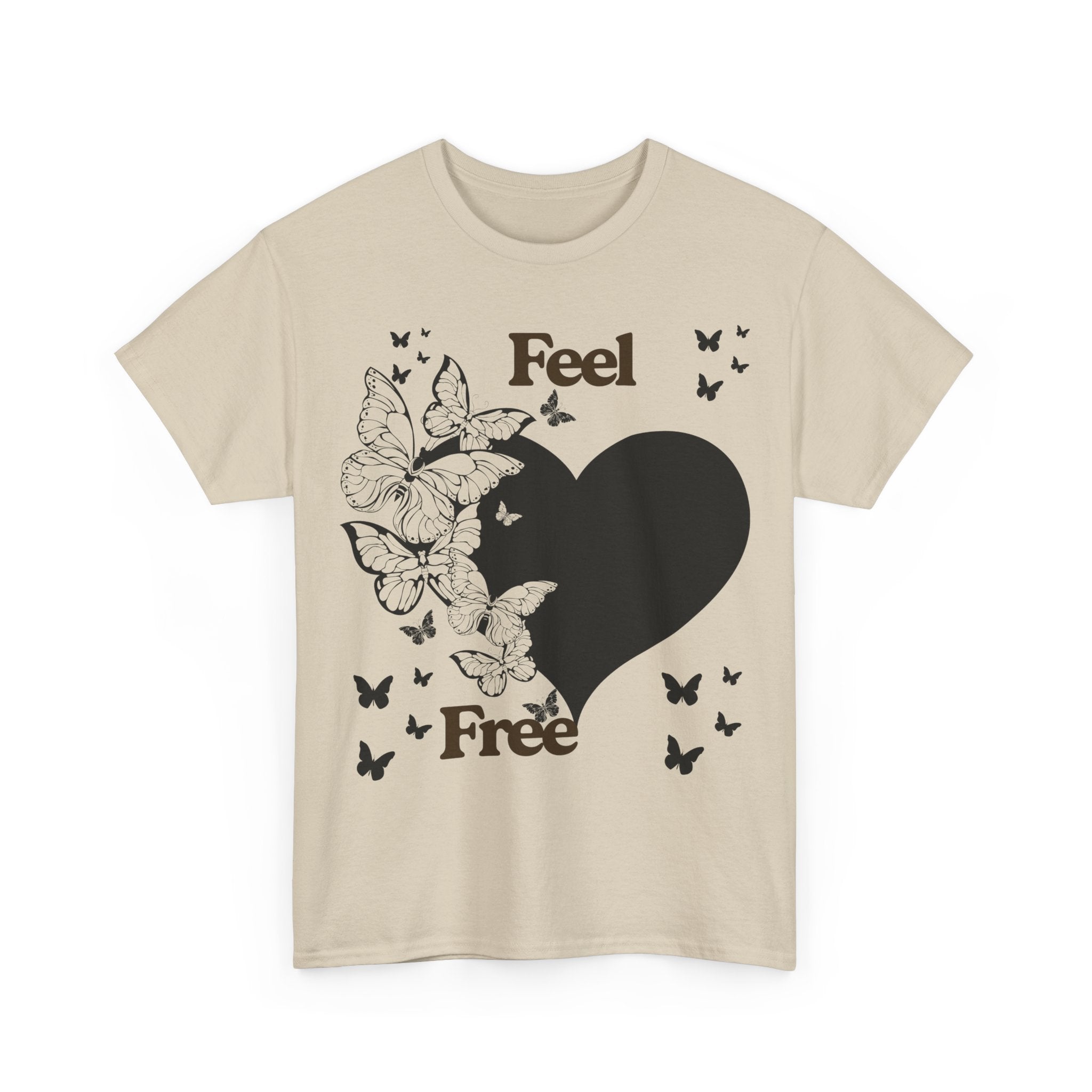 Butterfly Heart Unisex Heavy Cotton Tee, Feel Free Shirt, Nature Lover Gift, Casual Wear, Spring Fashion, Butterfly Design Tee