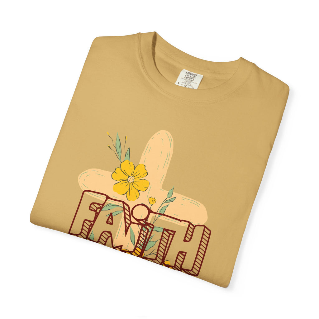 Faith Cross Floral T-Shirt — Christian Inspirational Tee with Yellow Flowers