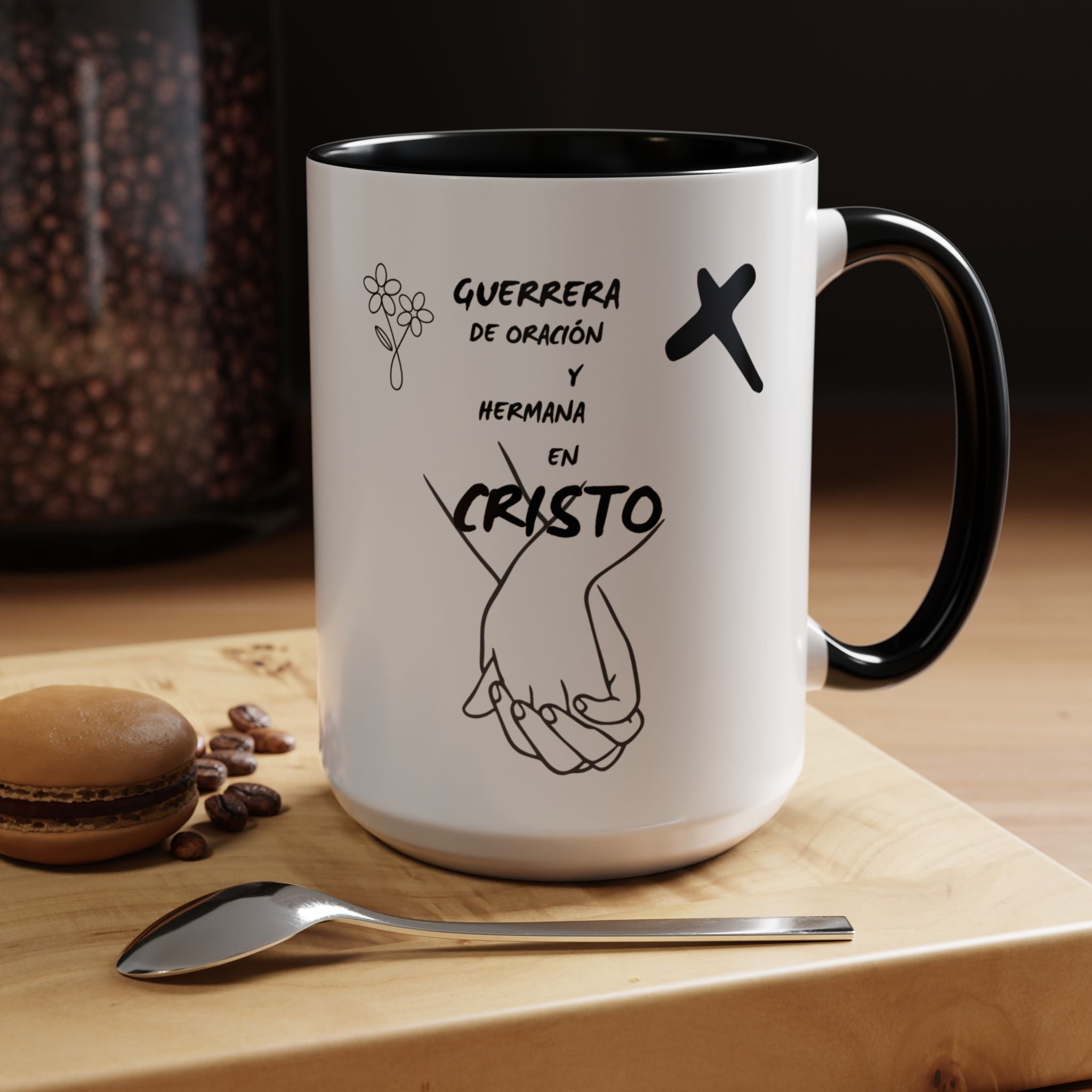 Christian Prayer Warrior Mug — "Guerrera de Oración y Hermana en Cristo" Accent Coffee Cup (11/15oz)