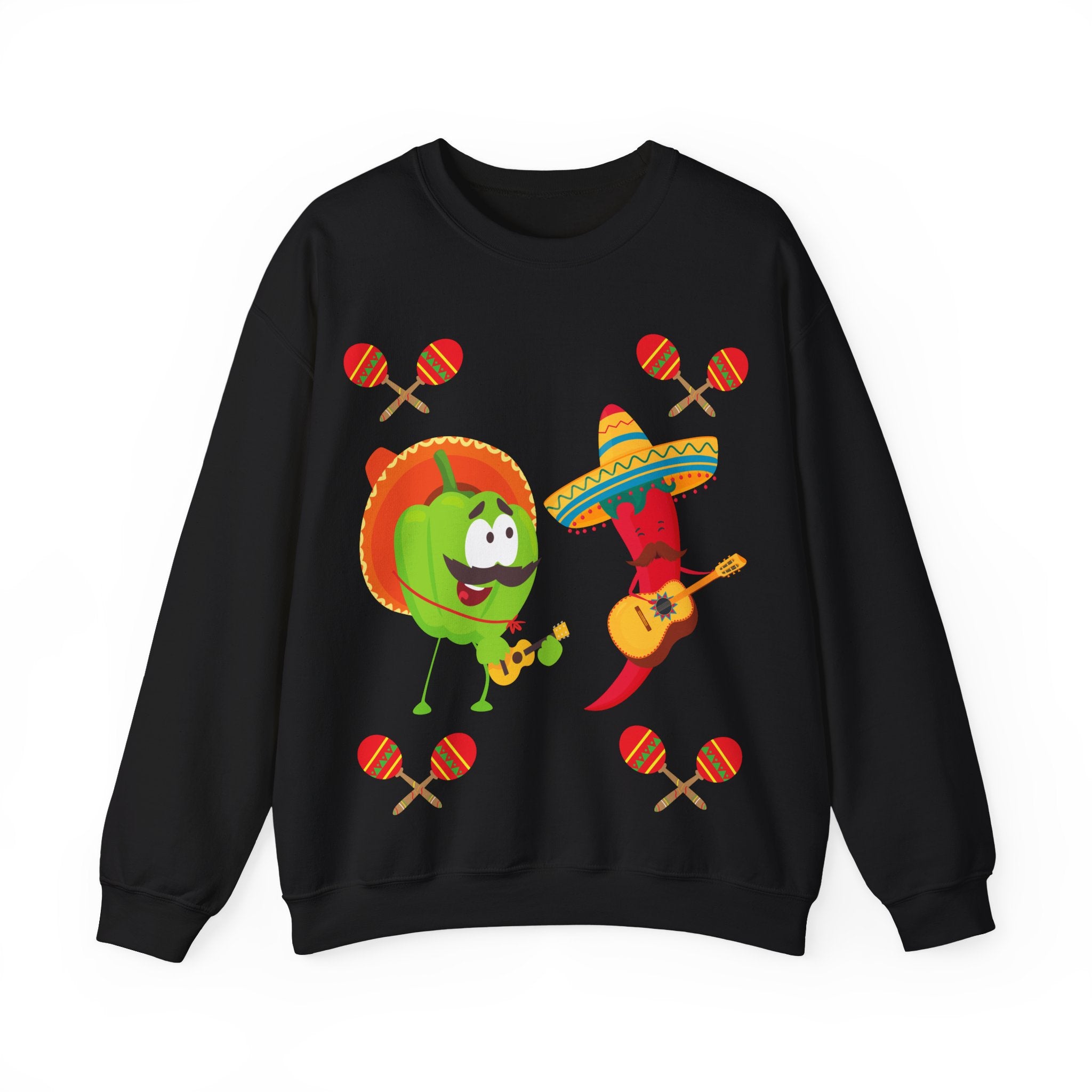 Fiesta Friends Sweatshirt — Cute Chili & Avocado with Sombreros, Maracas & Guitar
