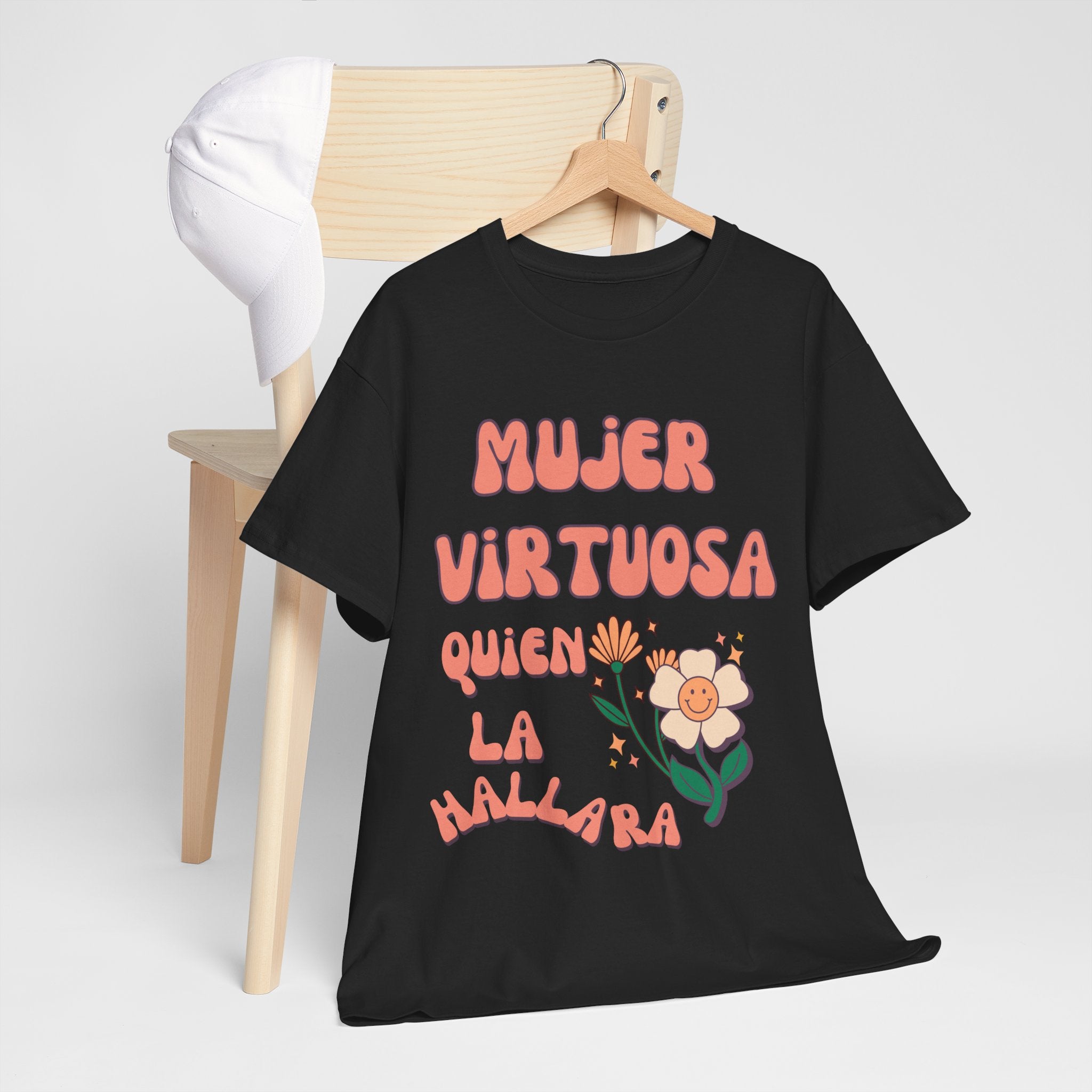 Empowering Unisex Heavy Cotton Tee - 'Mujer Virtuosa' Floral Print, Inspirational Gift, Feminist T-Shirt, Everyday Wear, Motivation Tee