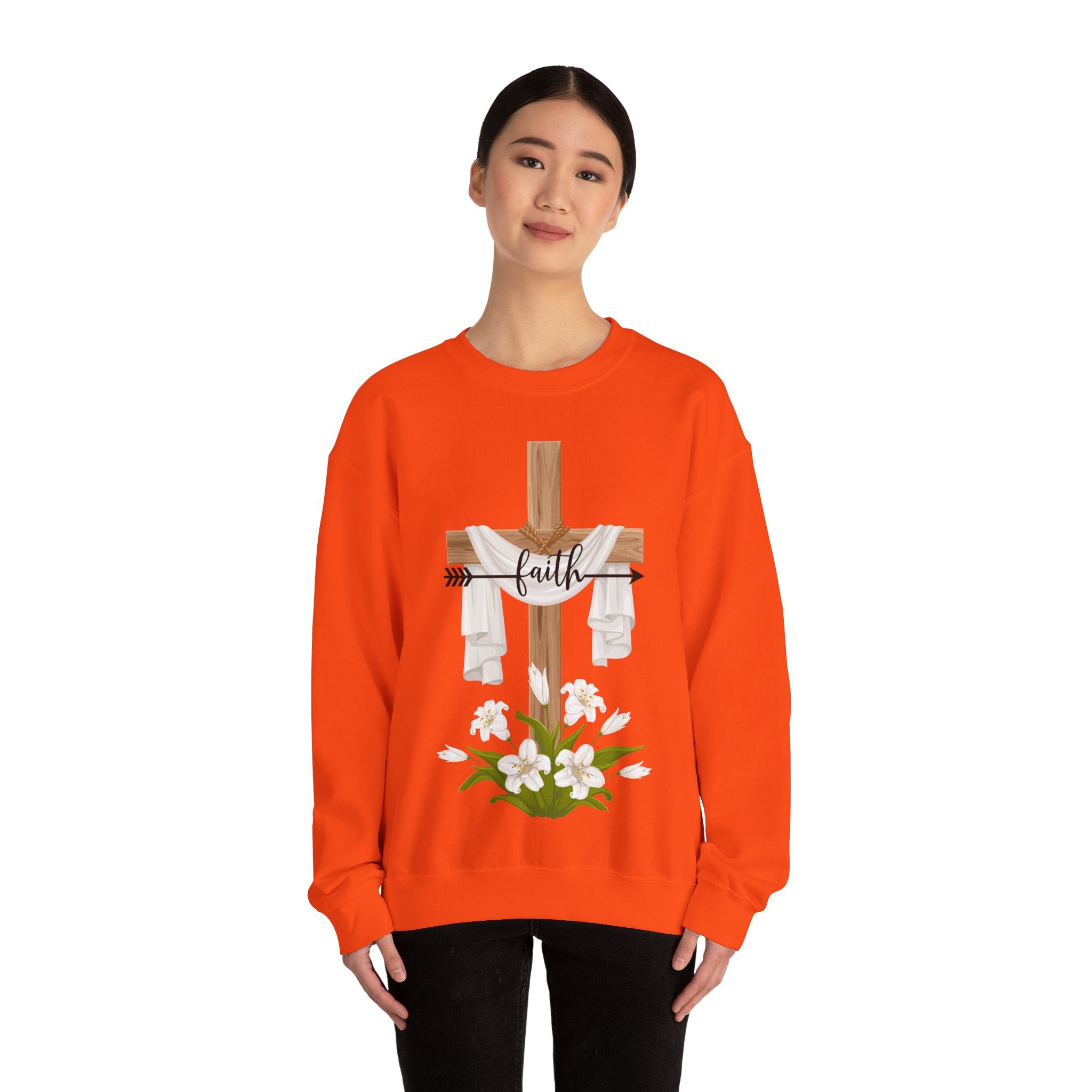 Faith Cross Crewneck Sweatshirt — Easter Lily Christian Pullover