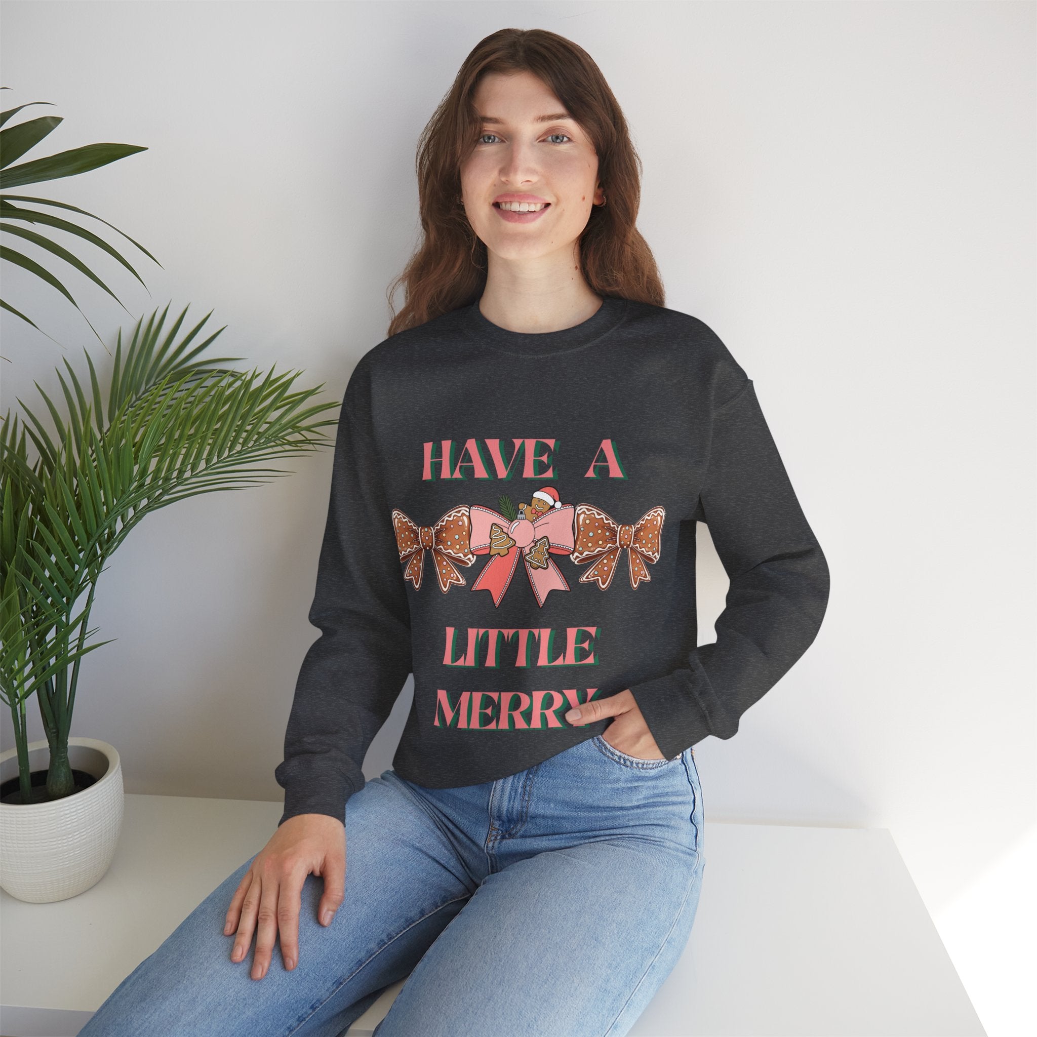 Have a Little Merry Crewneck Sweatshirt — Pink Holiday Bow Christmas Sweater