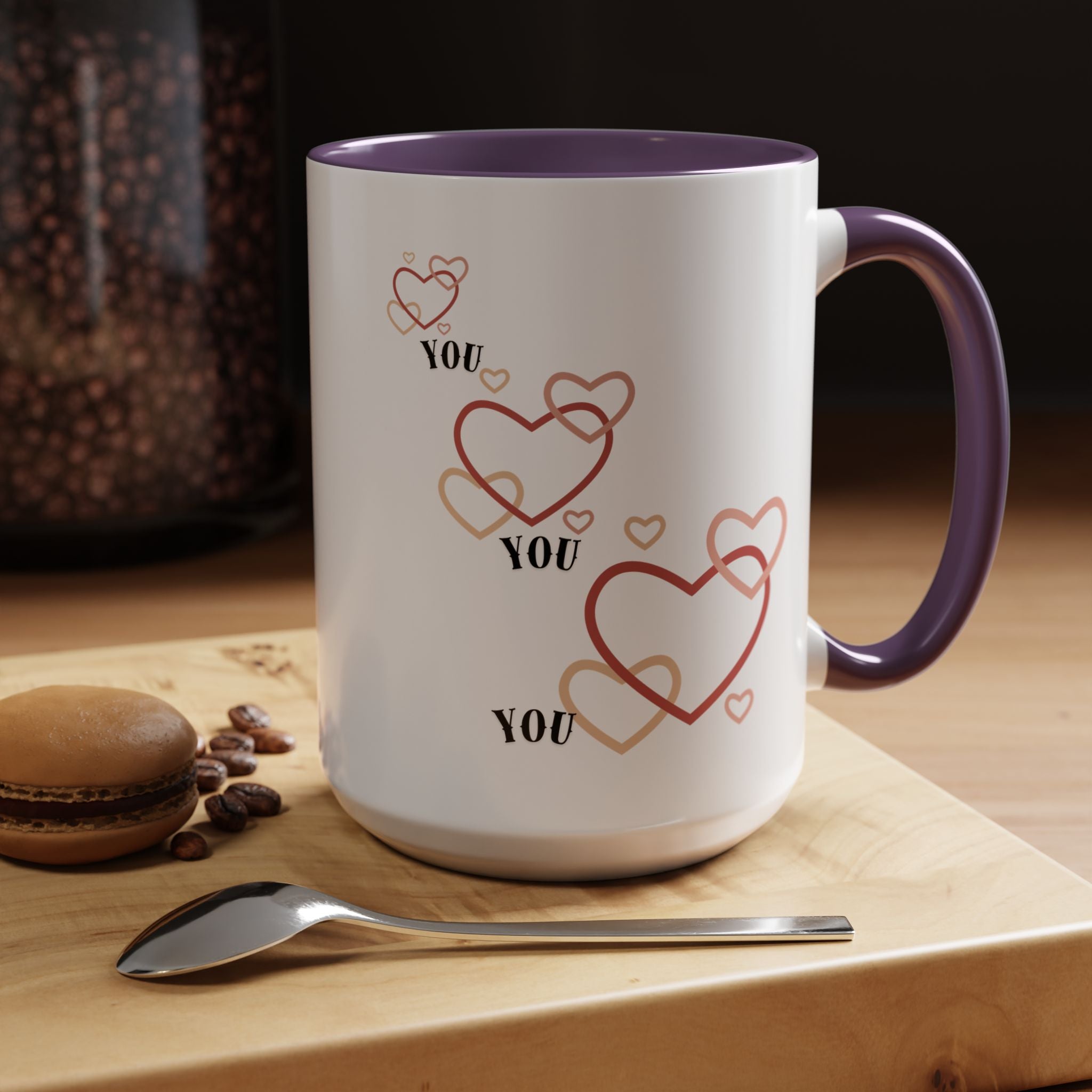 Love You Accent Coffee Mug, Valentine's Day Gift, Heart Mug, Cute Coffee Cup, Romantic Beverage Container