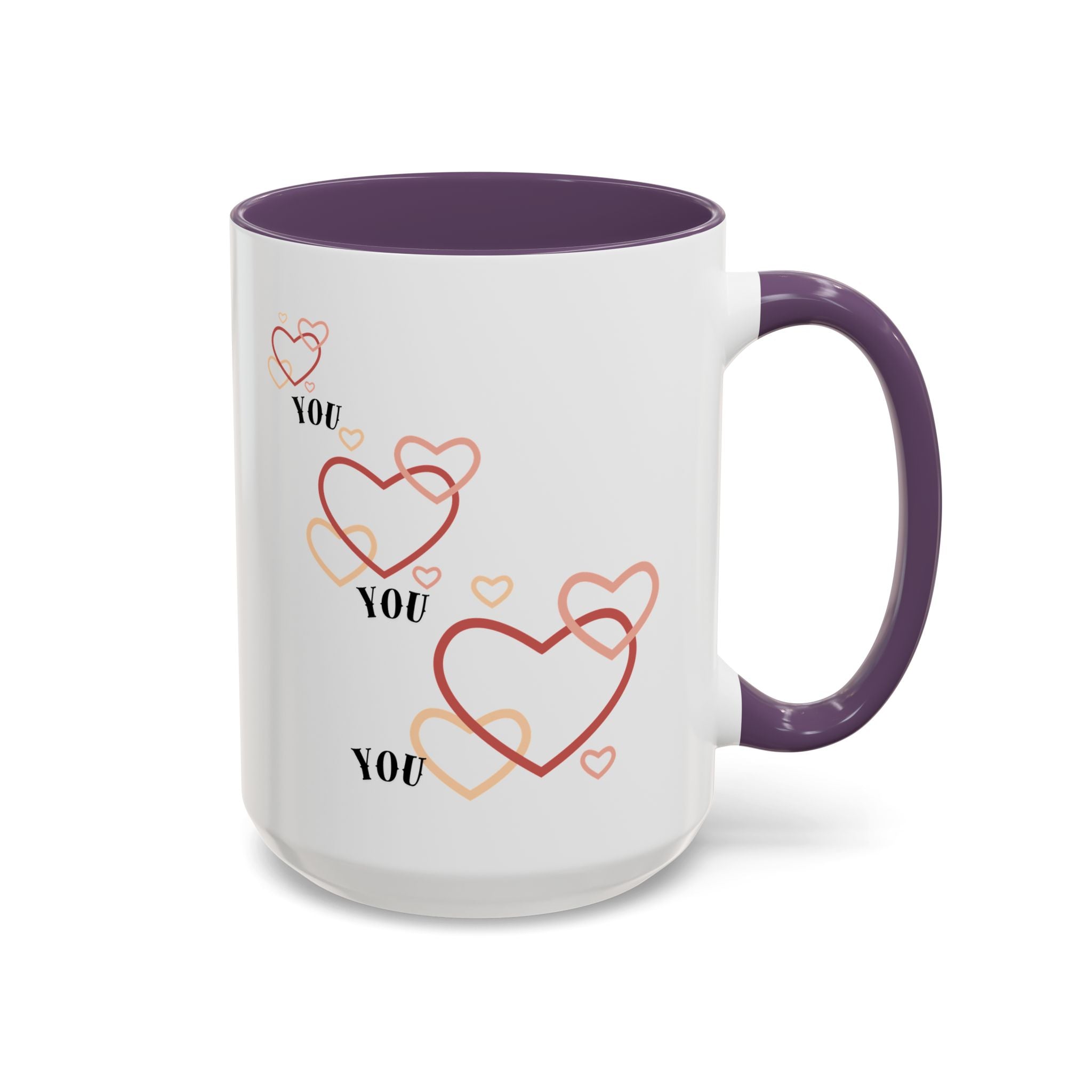 Love You Accent Coffee Mug, Valentine's Day Gift, Heart Mug, Cute Coffee Cup, Romantic Beverage Container