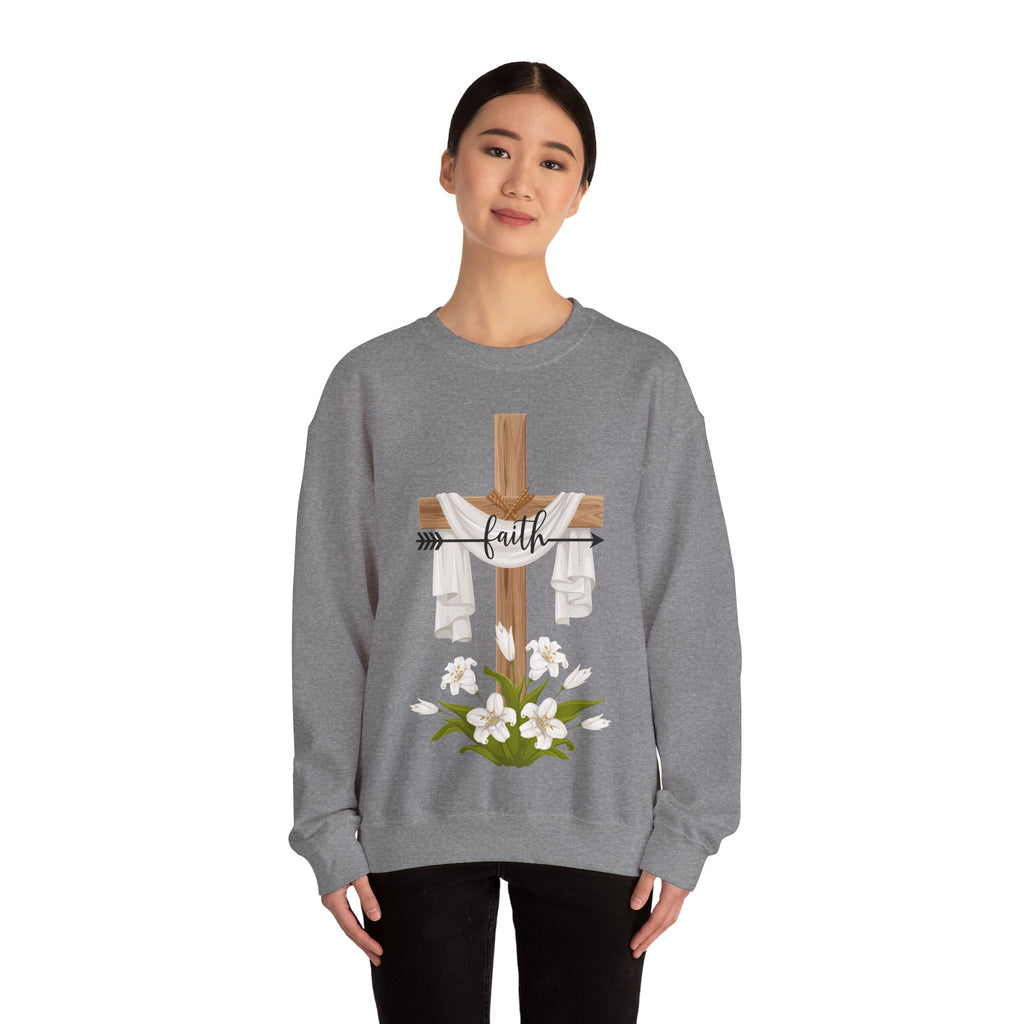 Faith Cross Crewneck Sweatshirt — Easter Lily Christian Pullover