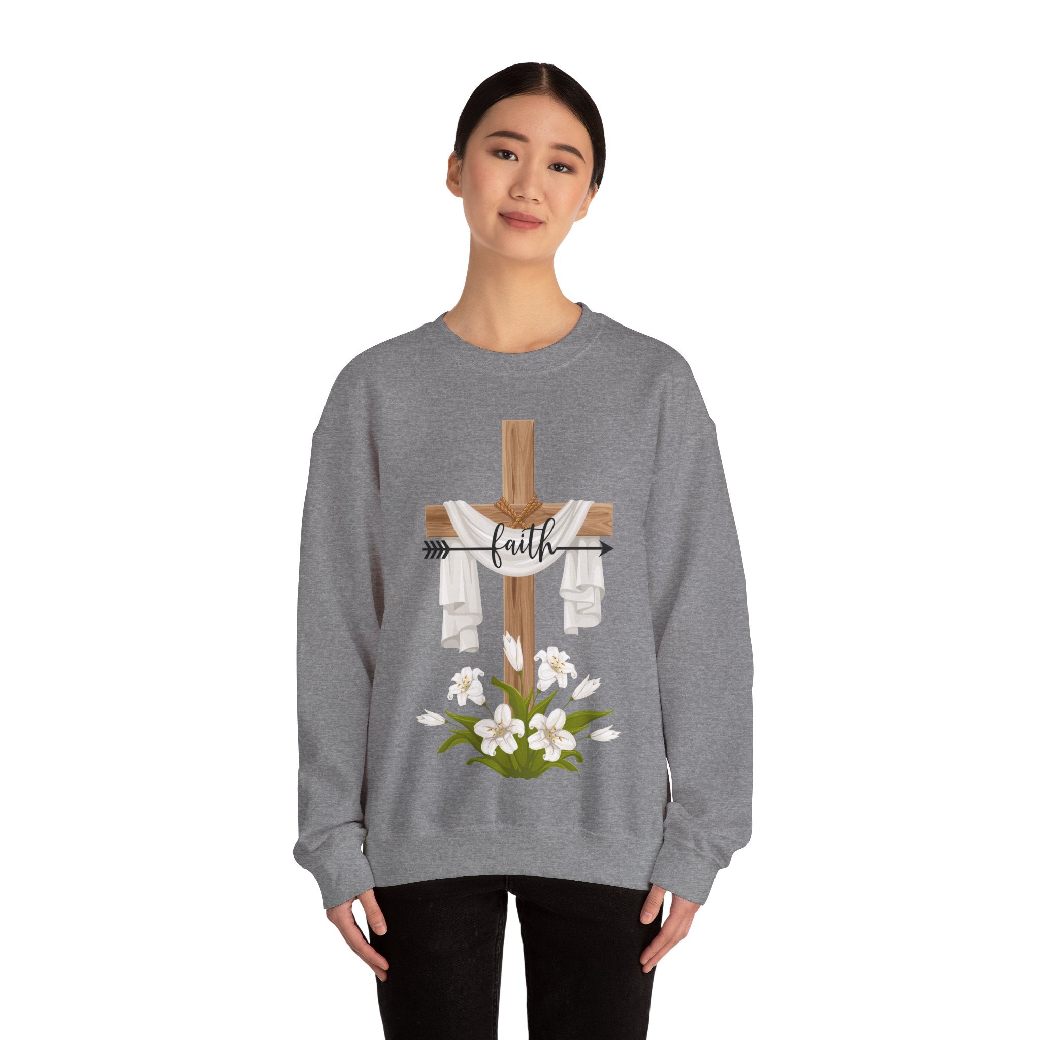 Faith Cross Crewneck Sweatshirt — Easter Lily Christian Pullover