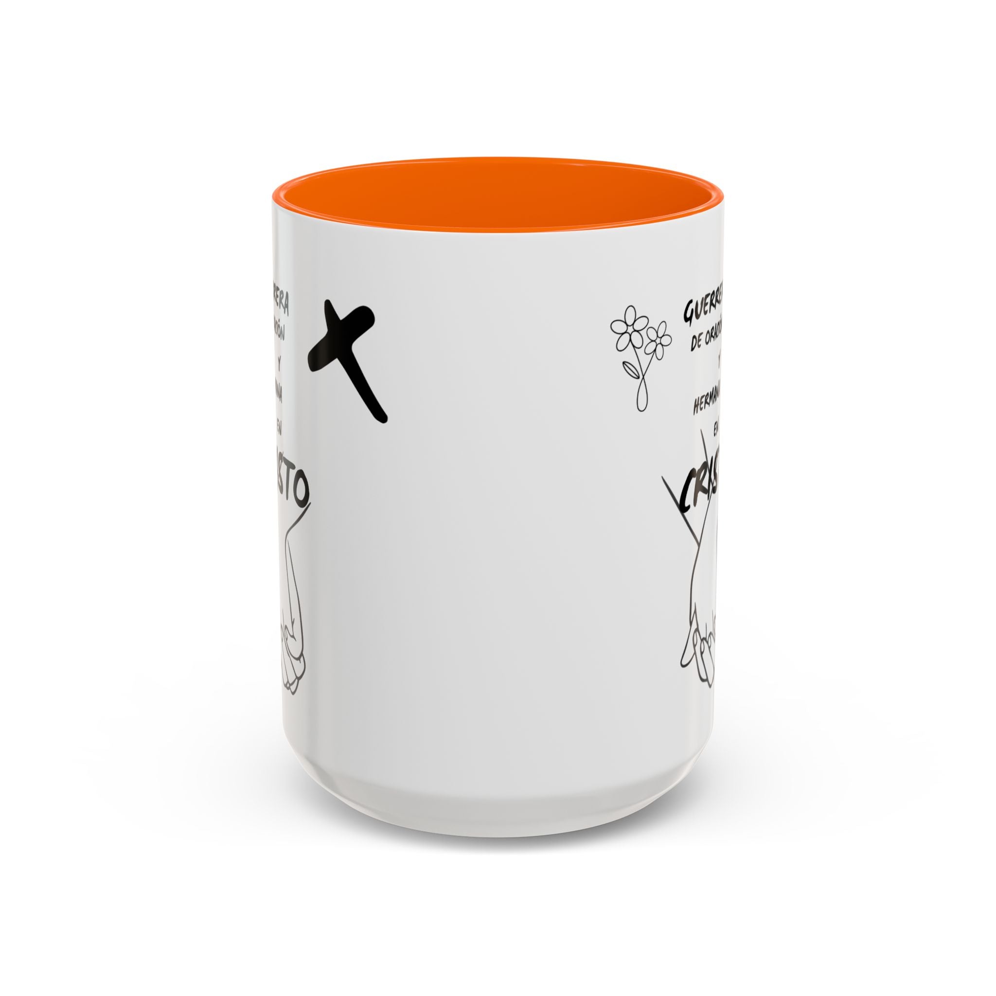 Christian Prayer Warrior Mug — "Guerrera de Oración y Hermana en Cristo" Accent Coffee Cup (11/15oz)