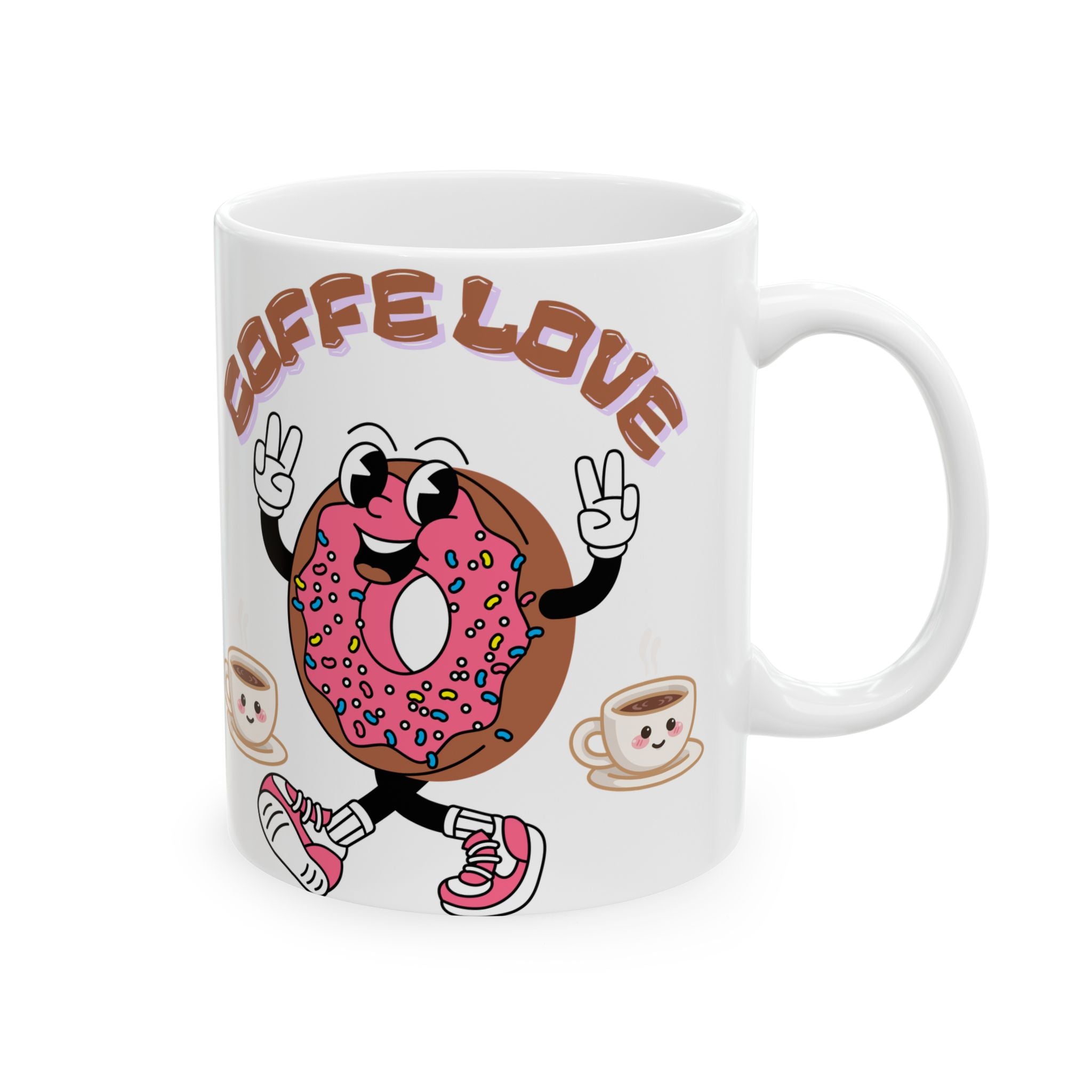 Coffee Love Ceramic Mug - Fun Donut & Coffee Design