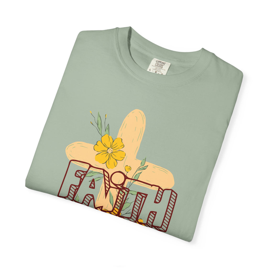 Faith Cross Floral T-Shirt — Christian Inspirational Tee with Yellow Flowers