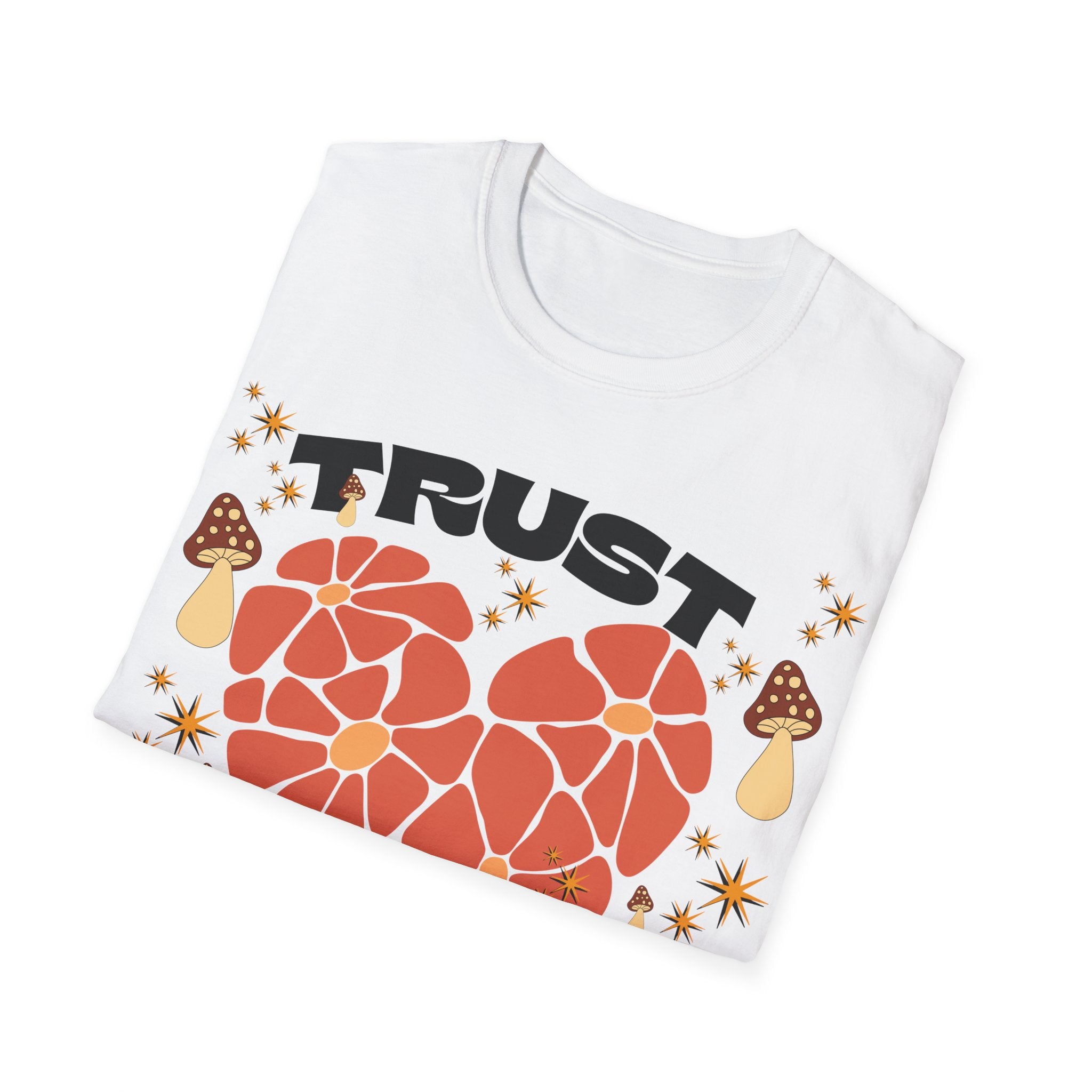 Trust The Process Heart T-Shirt — Positive Motivation Tee with Mushroom & Mosaic Heart Design
