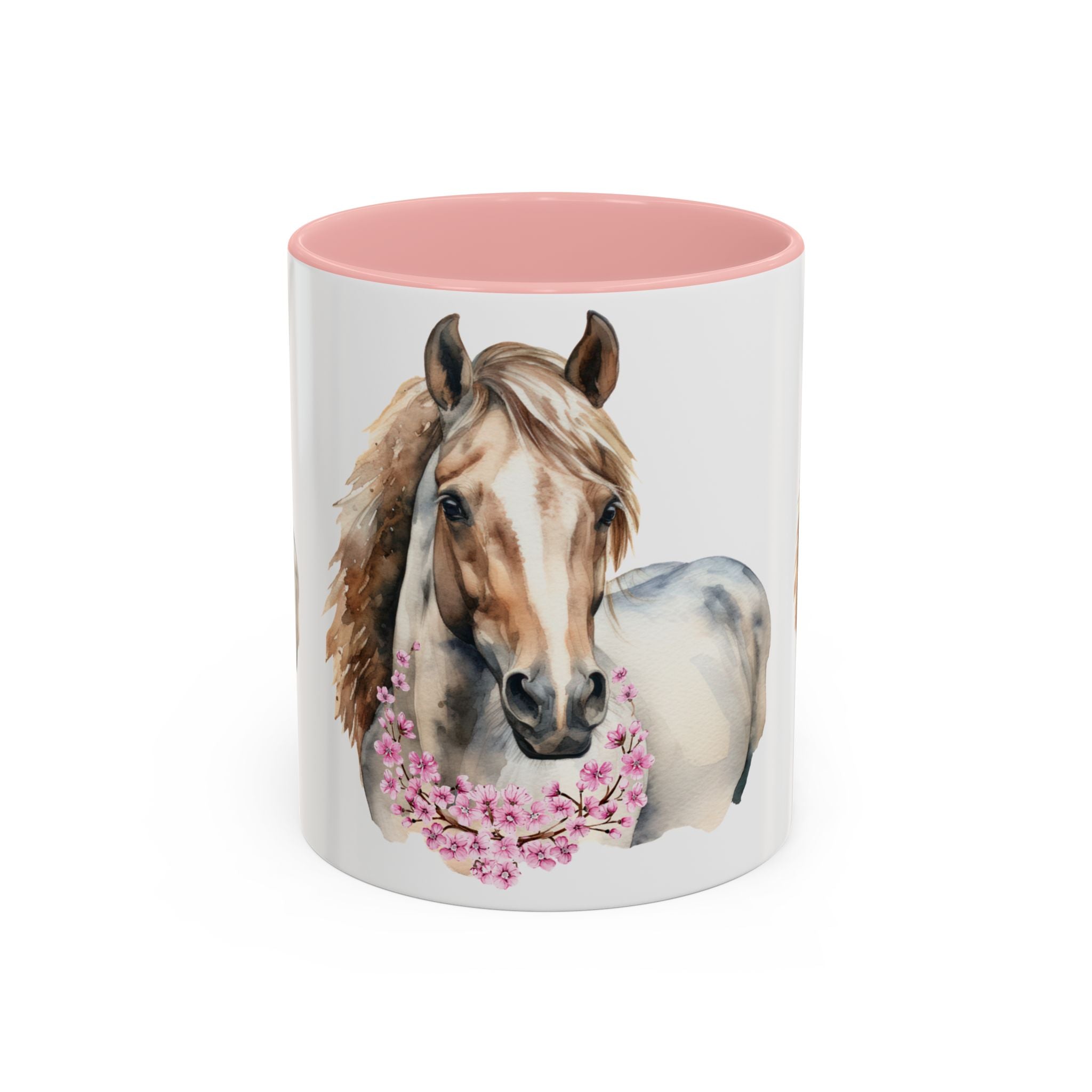 Horse Portrait Accent Coffee Mug — Floral Necklace Rustic Equestrian Gift (11/15oz)