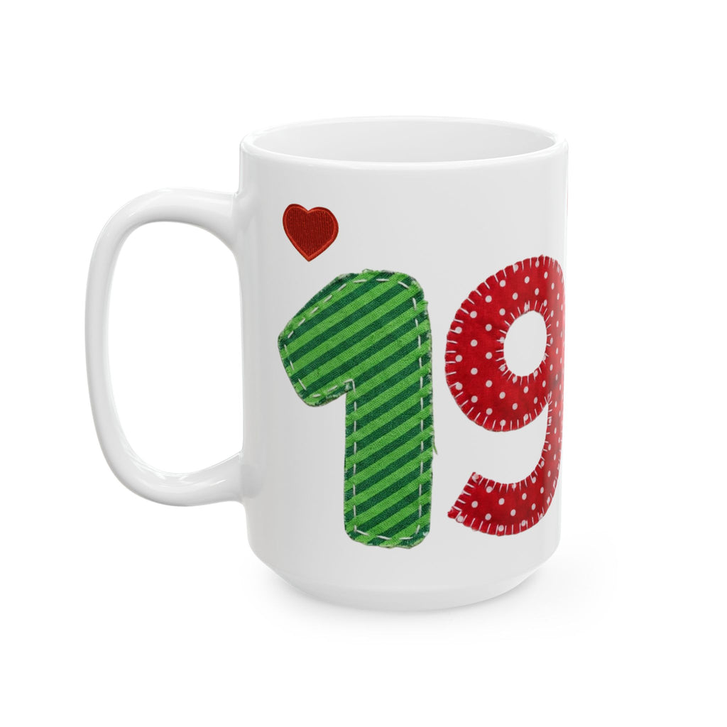 Patterned Number Heart Mug — Customizable Anniversary, Birthday or Year Coffee Cup (11oz/15oz)
