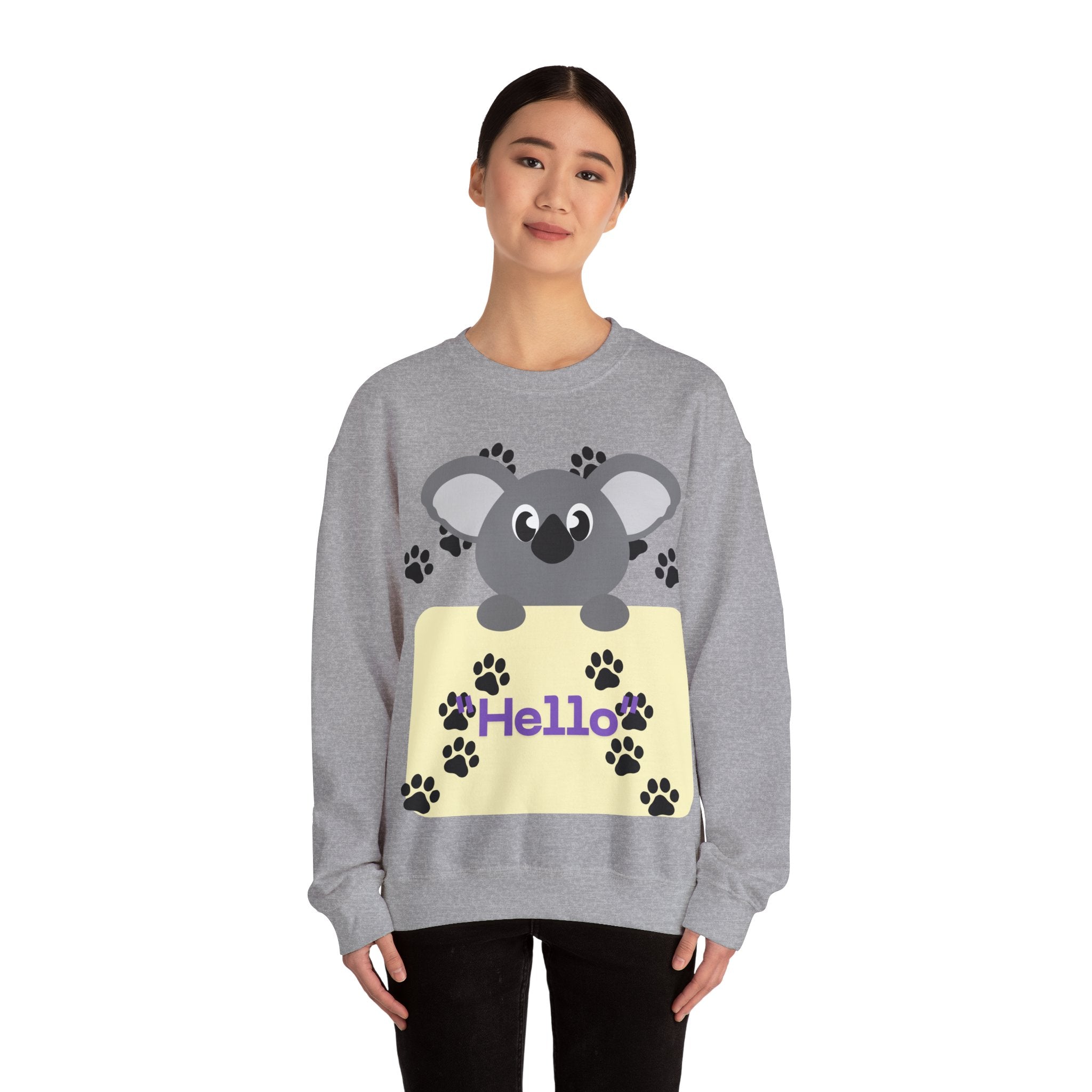 Cute Koala Hello Sweatshirt, Unisex Cozy Crewneck, Pet Lover Gift, Animal Lover Apparel, Fun Casual Wear, Cute Graphic Sweater