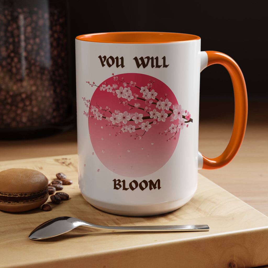 You Will Bloom Accent Coffee Mug — Cherry Blossom Inspirational 11/15oz