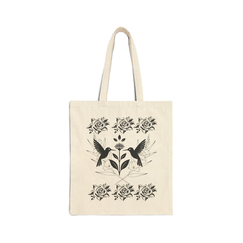 Floral Hummingbird Cotton Canvas Tote Bag | Eco-Friendly Shopping Bag, Summer Tote, Gift for Her, Beach Bag, Floral Art