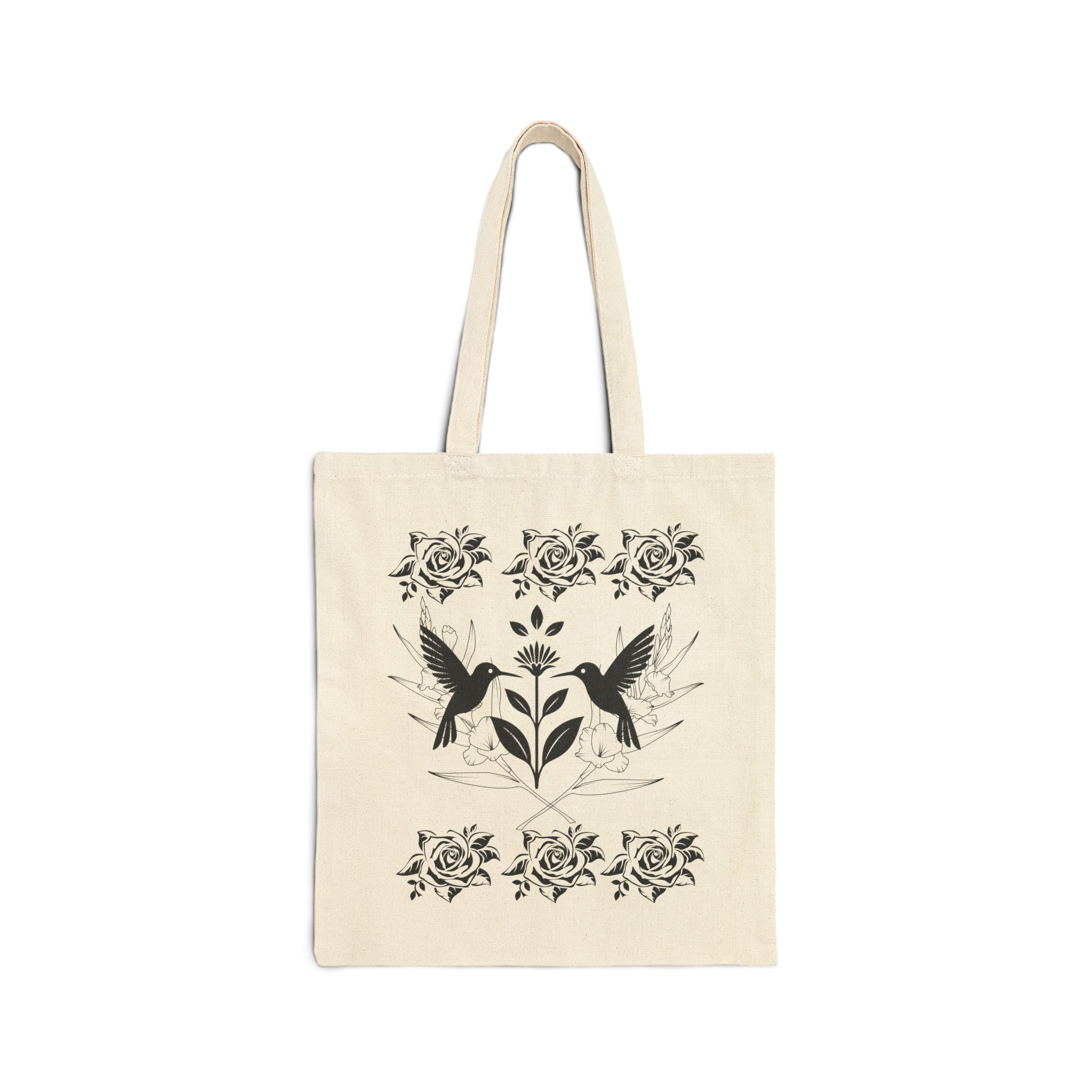 Floral Hummingbird Cotton Canvas Tote Bag | Eco-Friendly Shopping Bag, Summer Tote, Gift for Her, Beach Bag, Floral Art