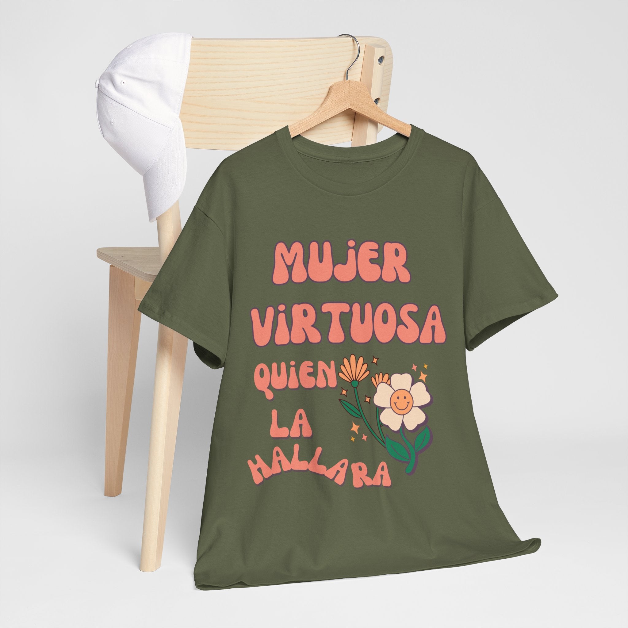 Empowering Unisex Heavy Cotton Tee - 'Mujer Virtuosa' Floral Print, Inspirational Gift, Feminist T-Shirt, Everyday Wear, Motivation Tee