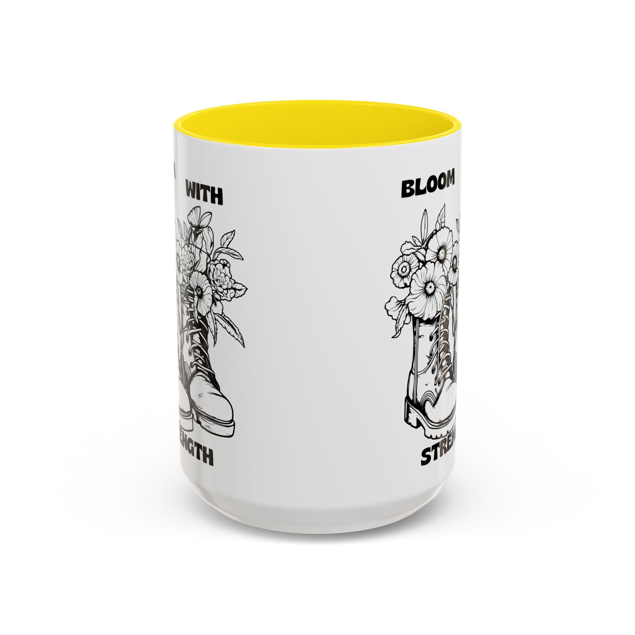 Bloom With Strength Coffee Mug — Floral Boots Inspirational Accent Mug (11/15oz)