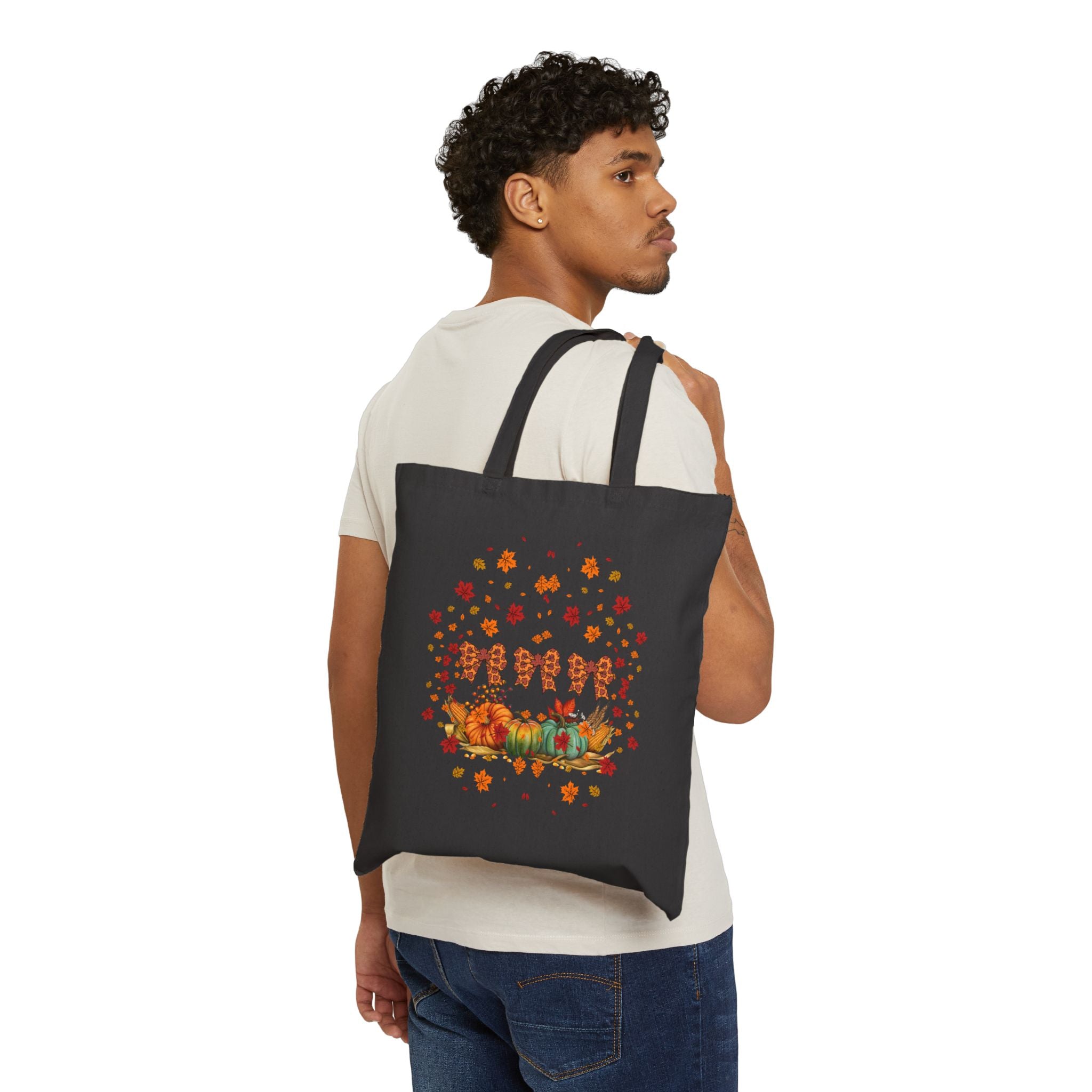 Autumn Floral Cotton Canvas Tote Bag, Eco-Friendly Shopping Bag, Fall Gift, Reusable Grocery Bag, Casual Tote for Every Occasion