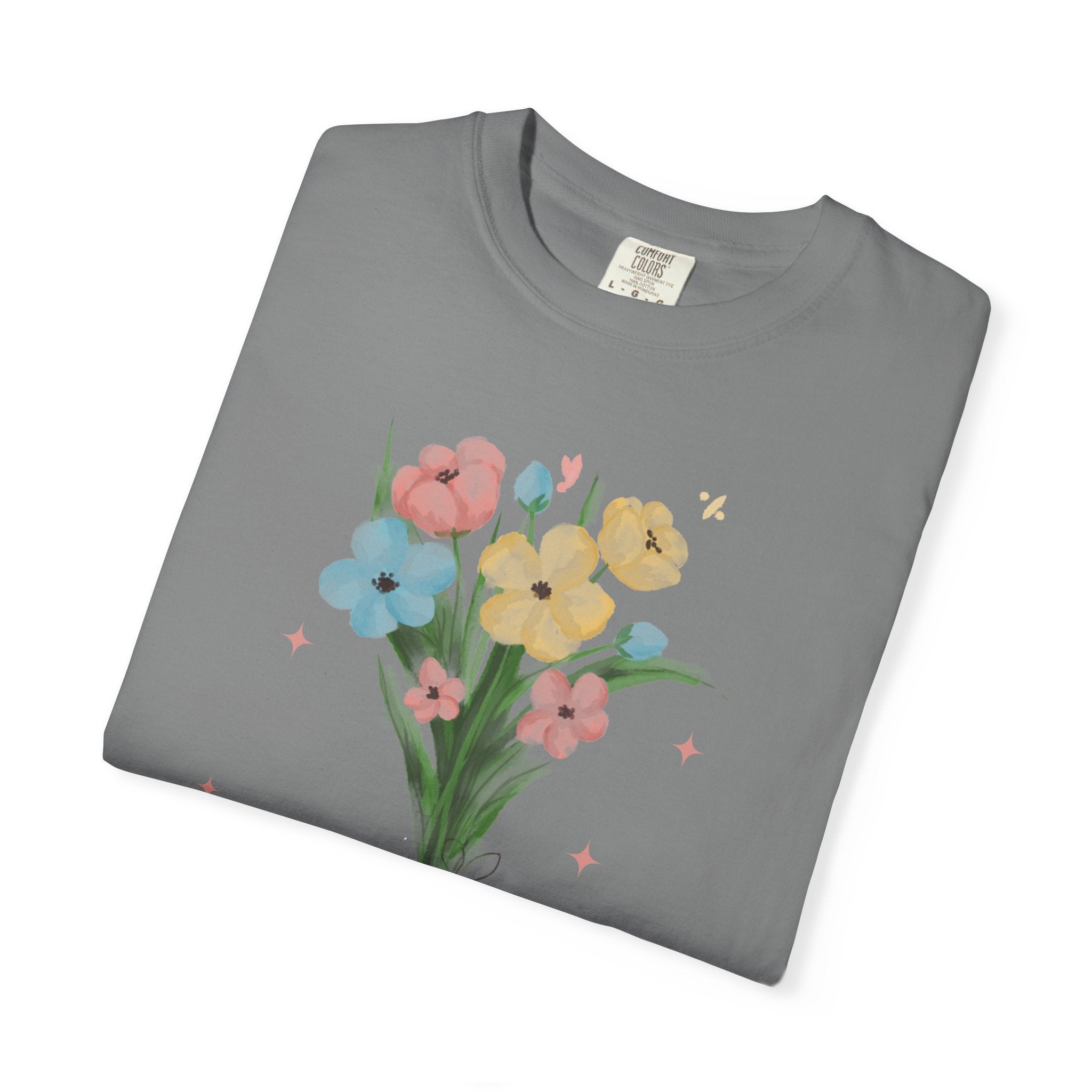 Flower Bouquet Unisex Garment-Dyed T-shirt, Spring Gift, Casual Wear, Floral Tee, Mother's Day Top, Gardening Shirt