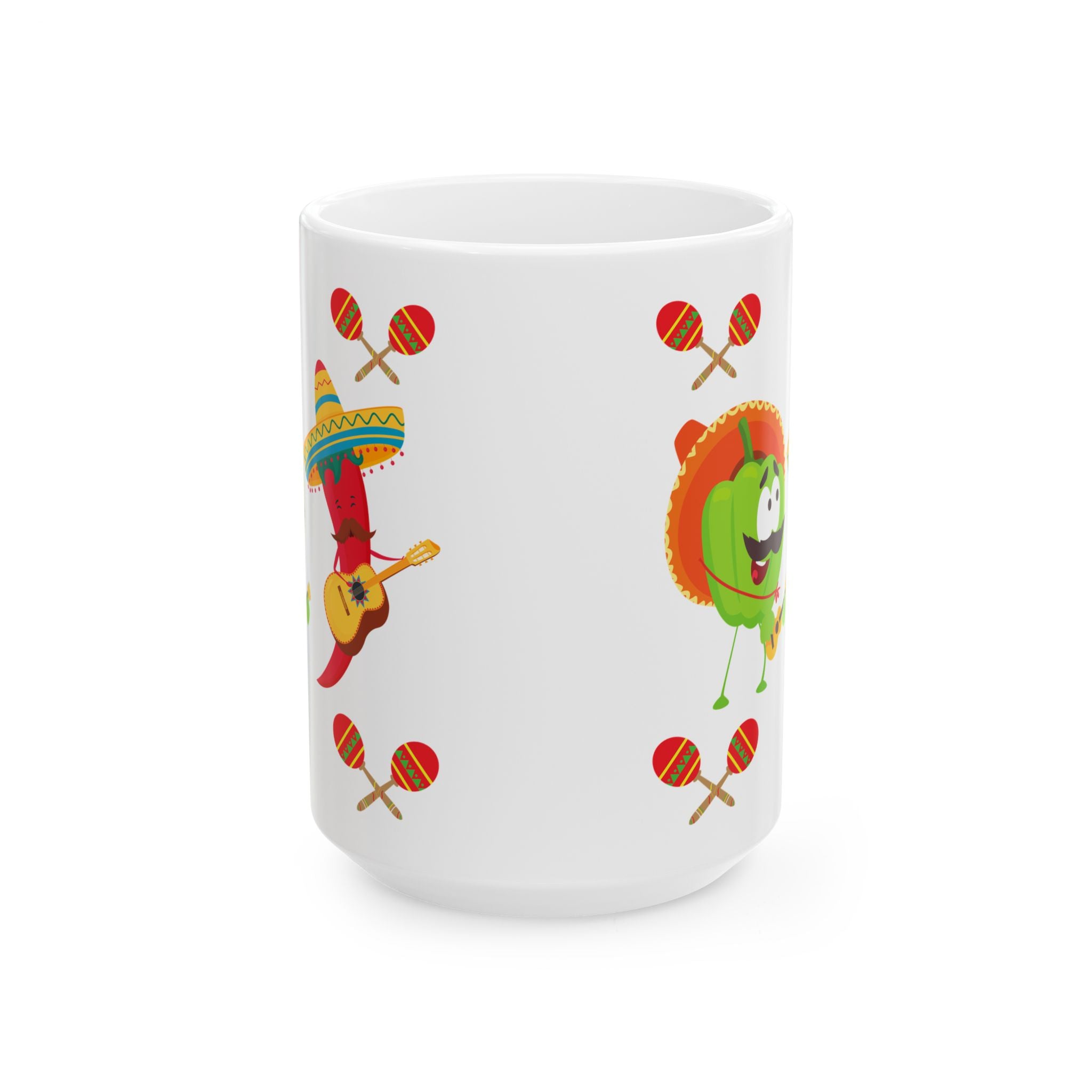 Fiesta Food Characters Ceramic Mug — Mexican Maracas & Guitar 11oz/15oz