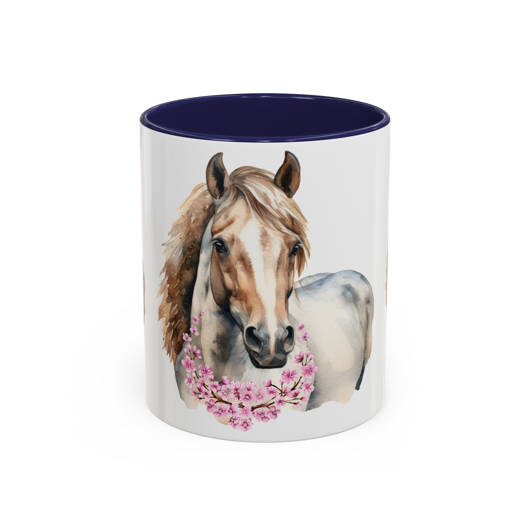 Horse Portrait Accent Coffee Mug — Floral Necklace Rustic Equestrian Gift (11/15oz)