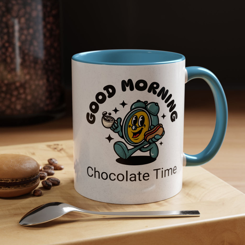 Cheerful Accent Coffee Mug, Good Morning Mug, Hot Beverage Cup, Chocolate Time Gift, Fun Kitchen Decor