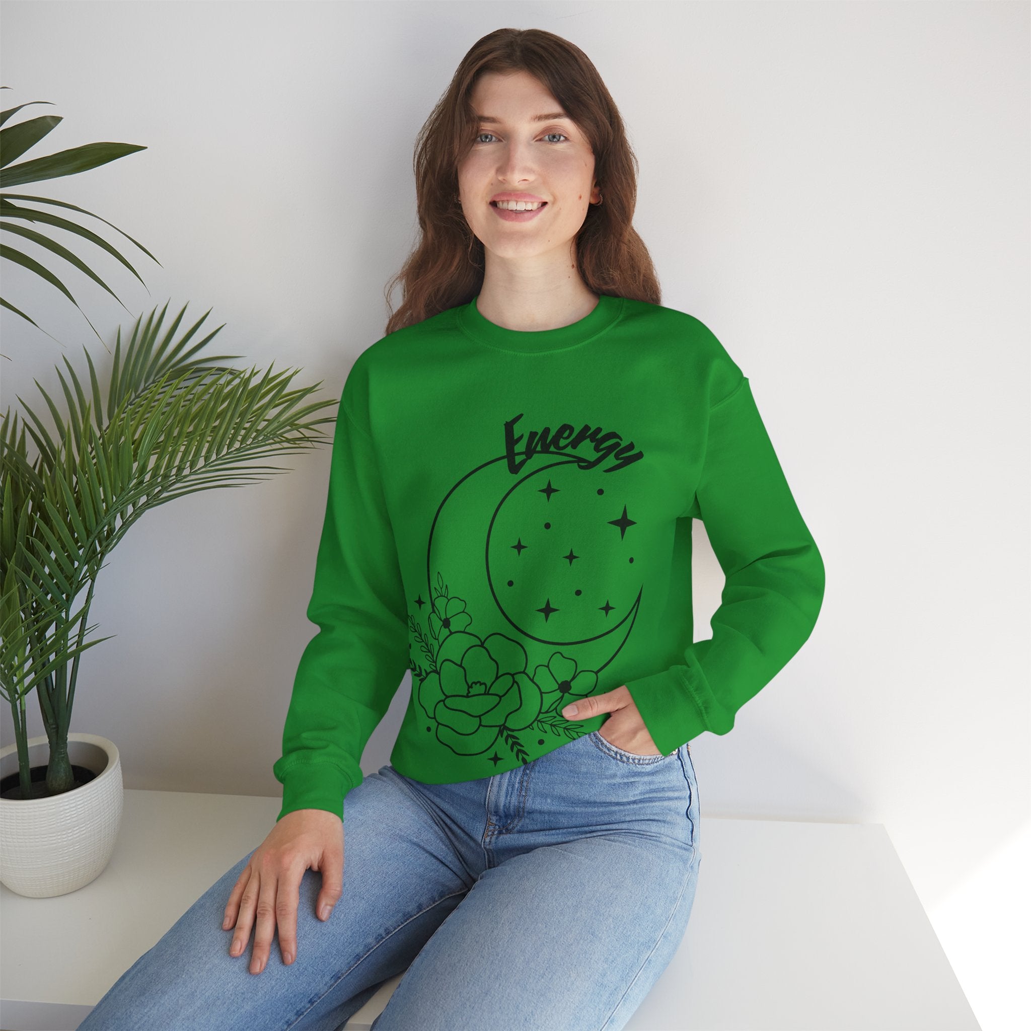 Celestial Energy Sweatshirt, Moon and Flowers Crewneck, Cozy Unisex Top, Astrology Gift, Spiritual Apparel, Birthday Gift, Everyday Wear