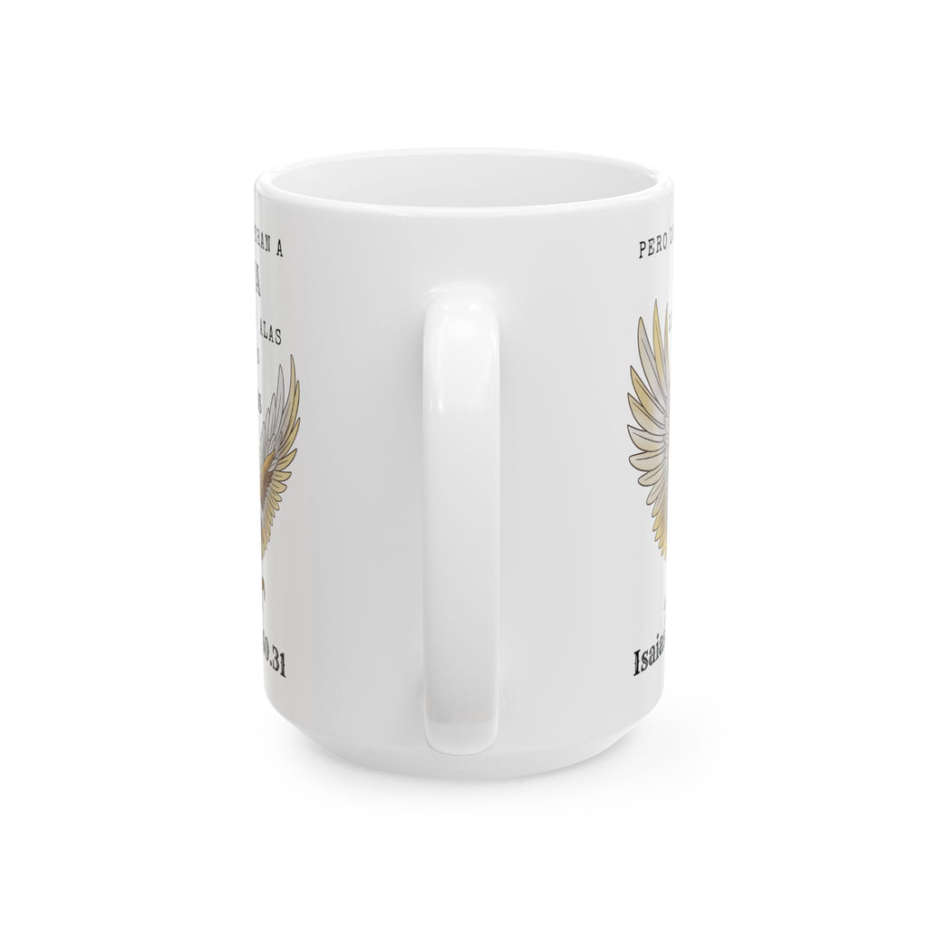 Ceramic Mug — Spanish Bible Verse Isaiah 40:31 with Golden Eagle Design (11oz & 15oz)
