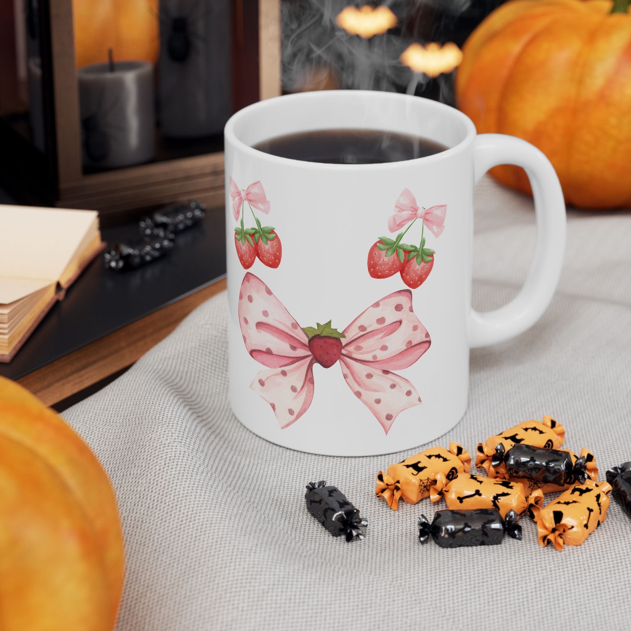 Strawberry Bow Ceramic Mug | Cute Gift, Kitchen Decor, Coffee Mug, Tea Lover's Gift, Spring Gift