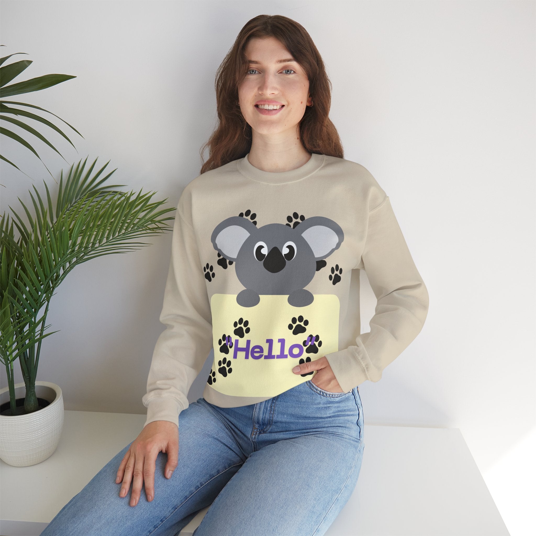 Cute Koala Hello Sweatshirt, Unisex Cozy Crewneck, Pet Lover Gift, Animal Lover Apparel, Fun Casual Wear, Cute Graphic Sweater