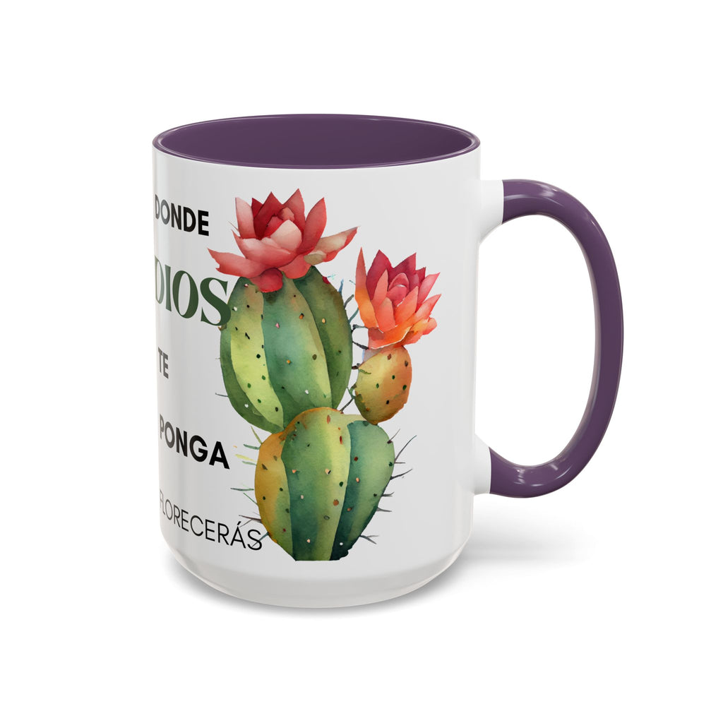 Cactus Floral Accent Coffee Mug – ‘Donde Dios Te Ponga Florecerás’ Spanish Inspirational Mug