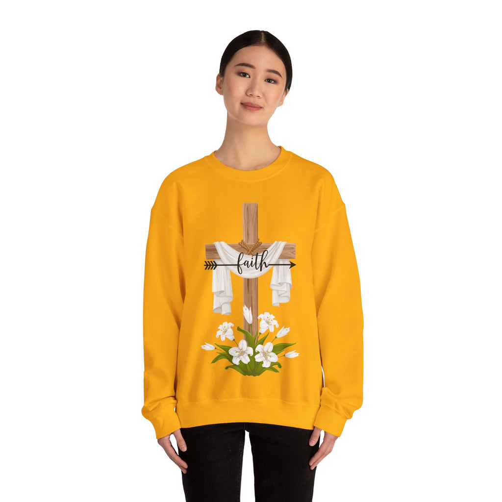 Faith Cross Crewneck Sweatshirt — Easter Lily Christian Pullover