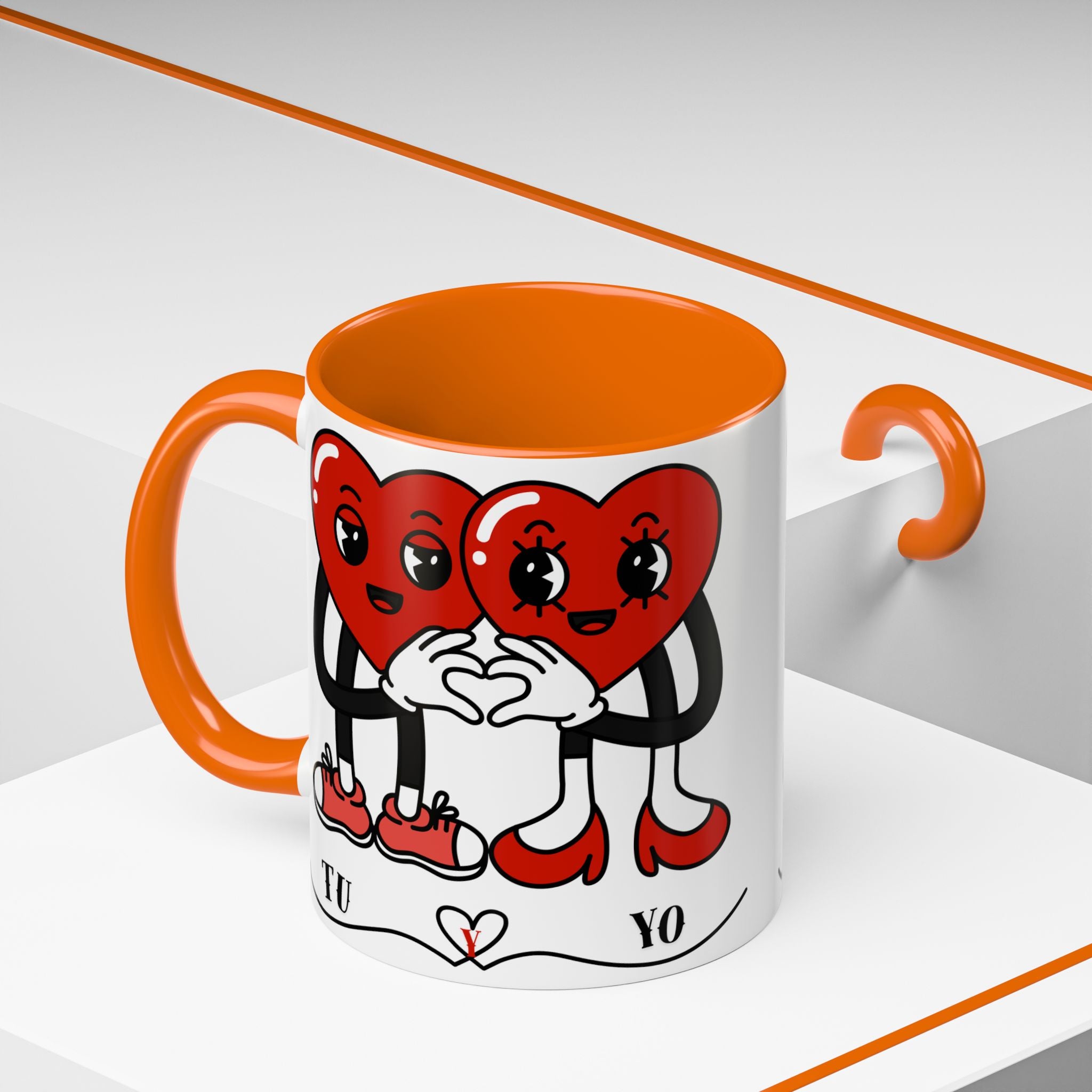 Valentine Heart Couple Coffee Mug – "Tu y Yo" Cute Romantic Accent Mug