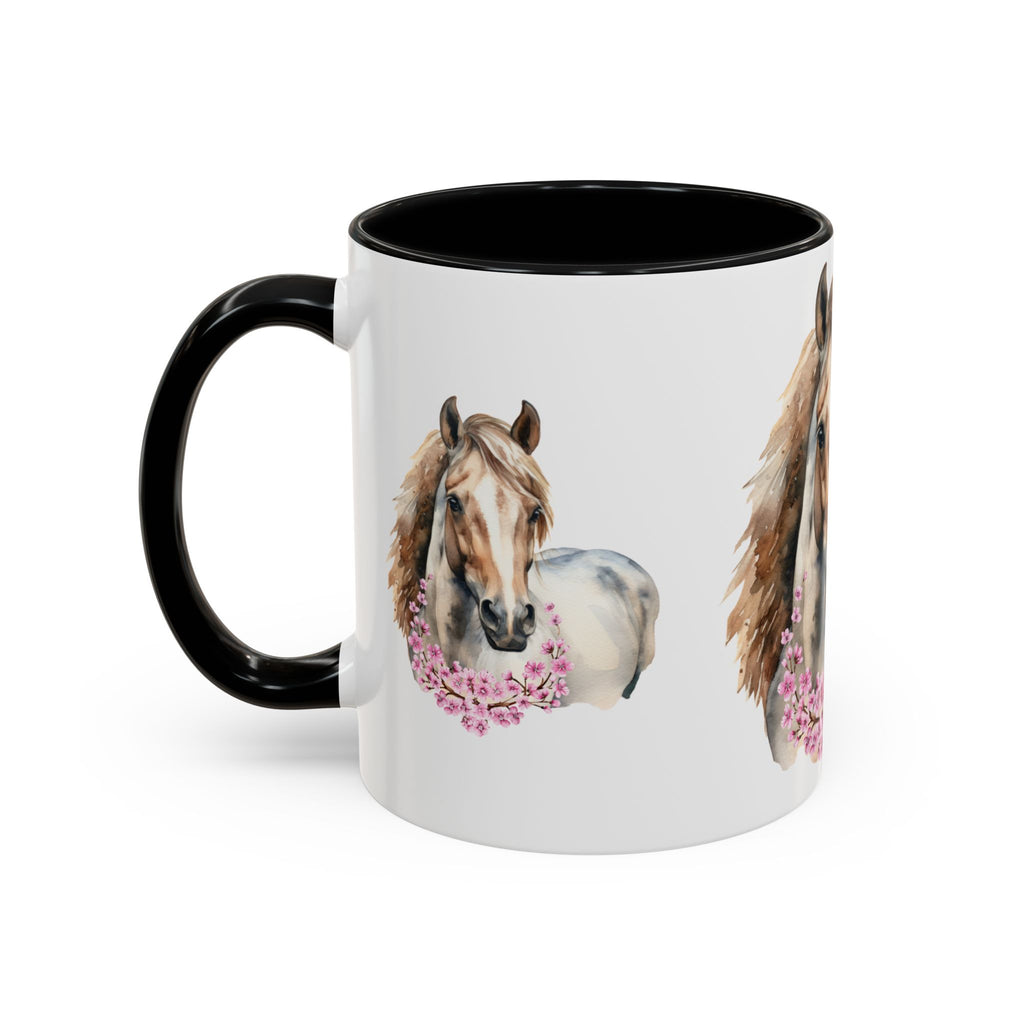 Horse Portrait Accent Coffee Mug — Floral Necklace Rustic Equestrian Gift (11/15oz)