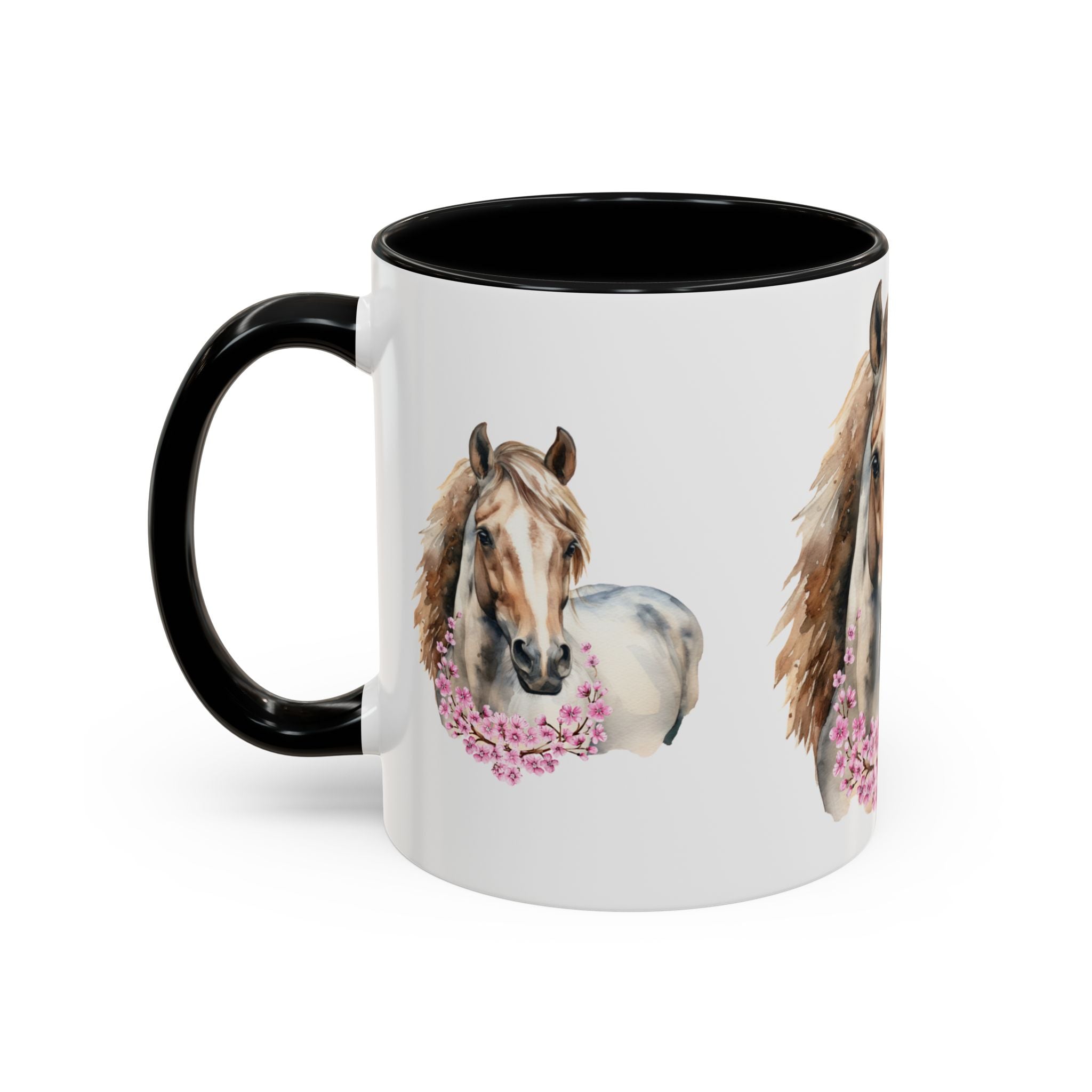 Horse Portrait Accent Coffee Mug — Floral Necklace Rustic Equestrian Gift (11/15oz)