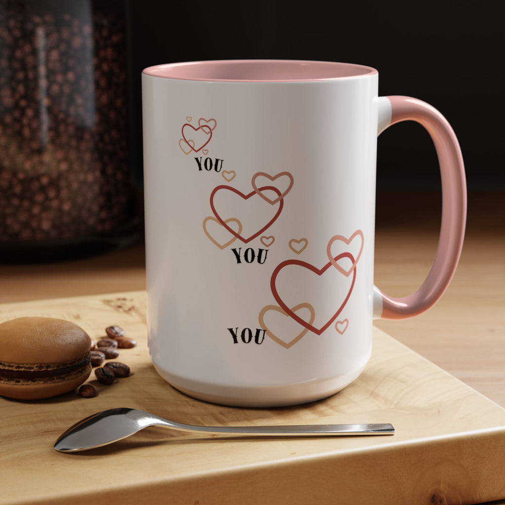 Love You Accent Coffee Mug, Valentine's Day Gift, Heart Mug, Cute Coffee Cup, Romantic Beverage Container