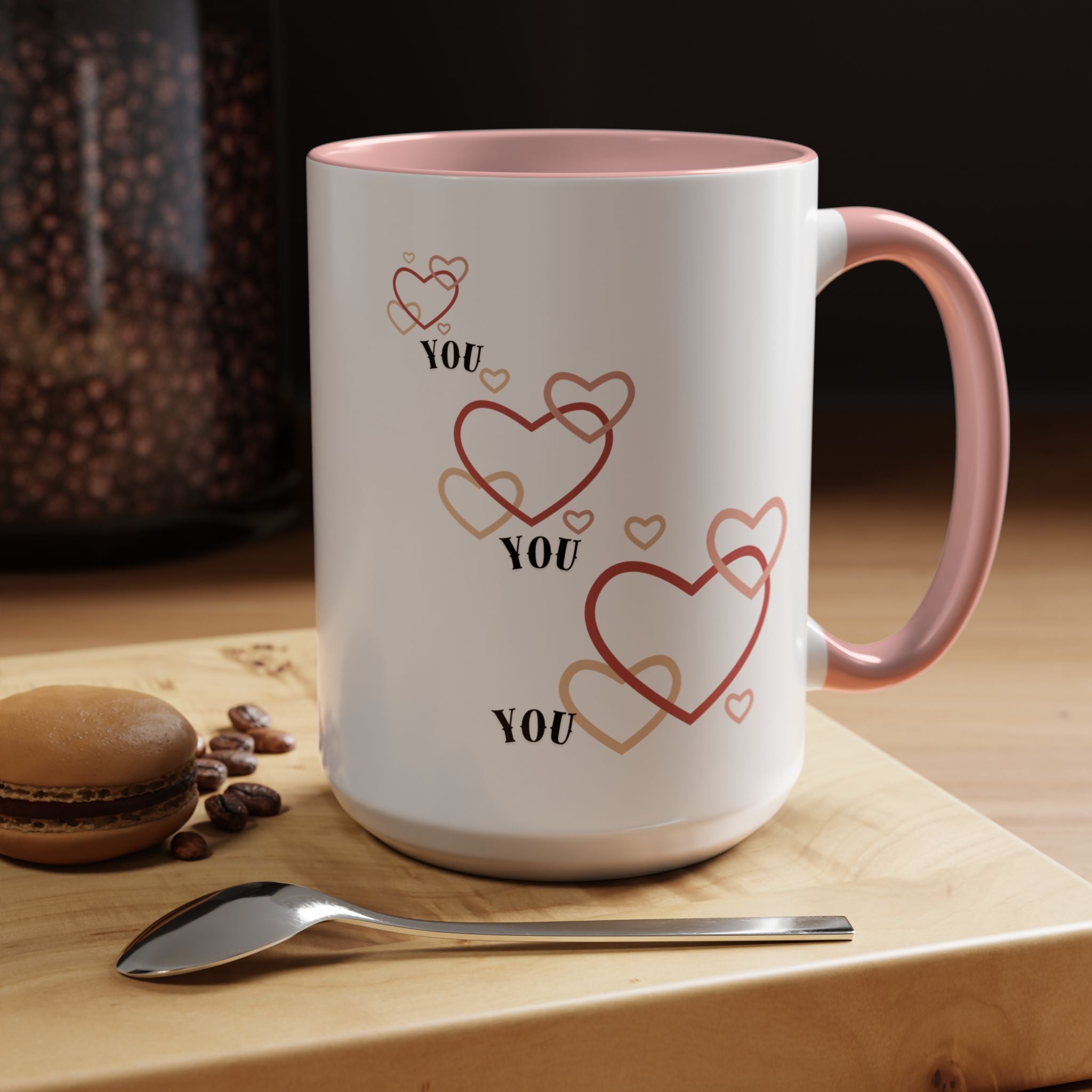 Love You Accent Coffee Mug, Valentine's Day Gift, Heart Mug, Cute Coffee Cup, Romantic Beverage Container
