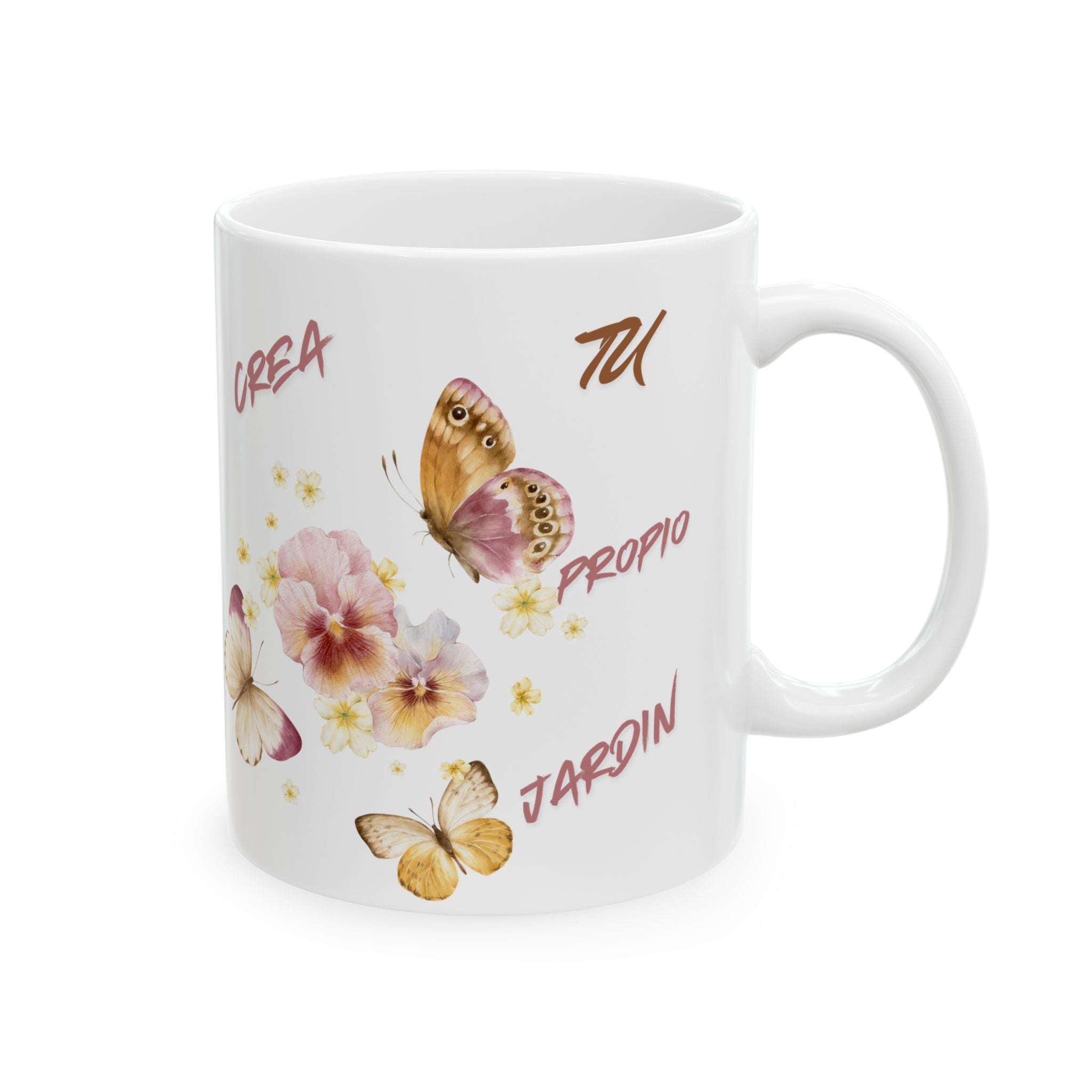 Ceramic Mug - 'Crea Tu Propio Jardín' Floral Butterfly Coffee Cup (11oz & 15oz)