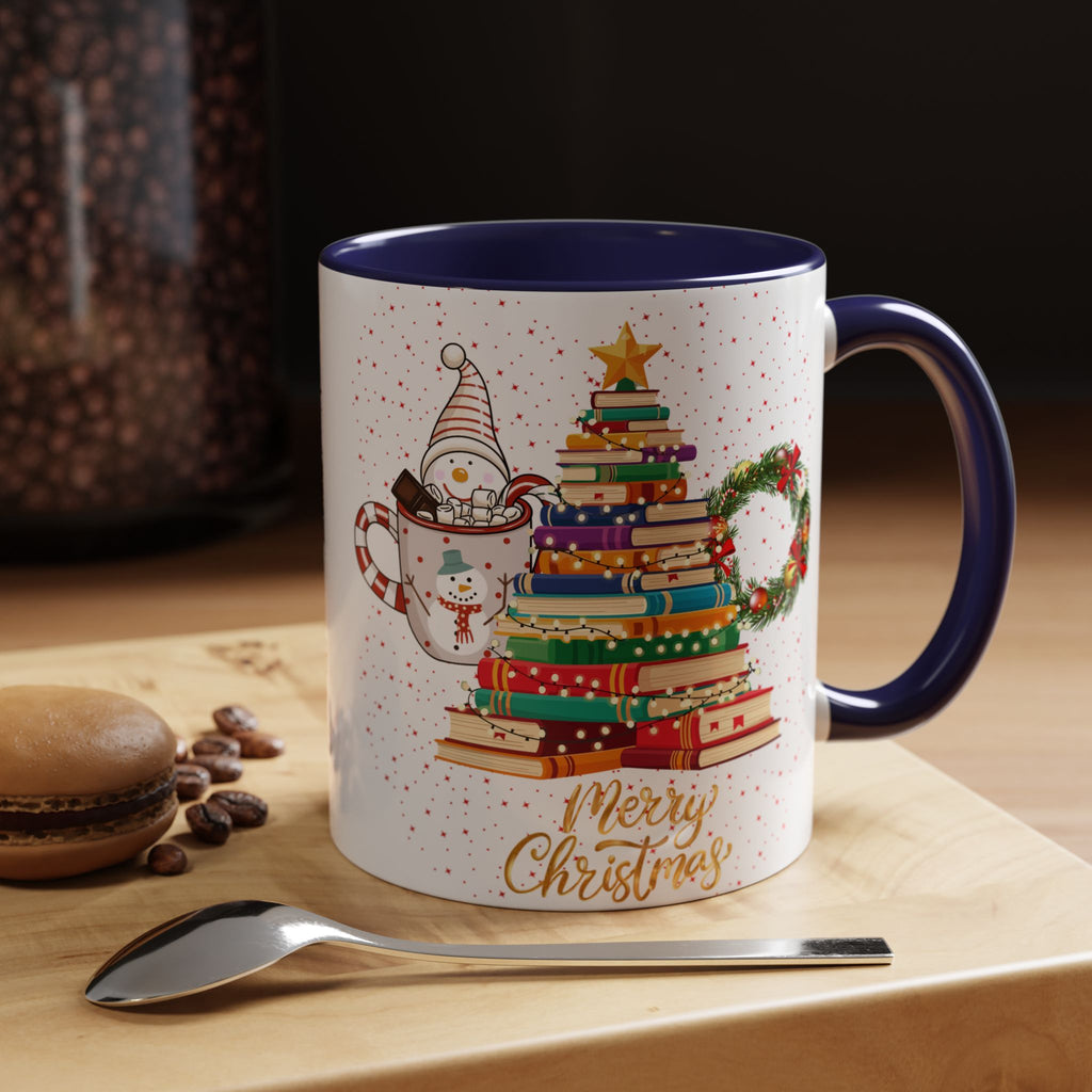 Christmas Book Tree Coffee Mug — Merry Christmas Accent Mug (11/15oz)