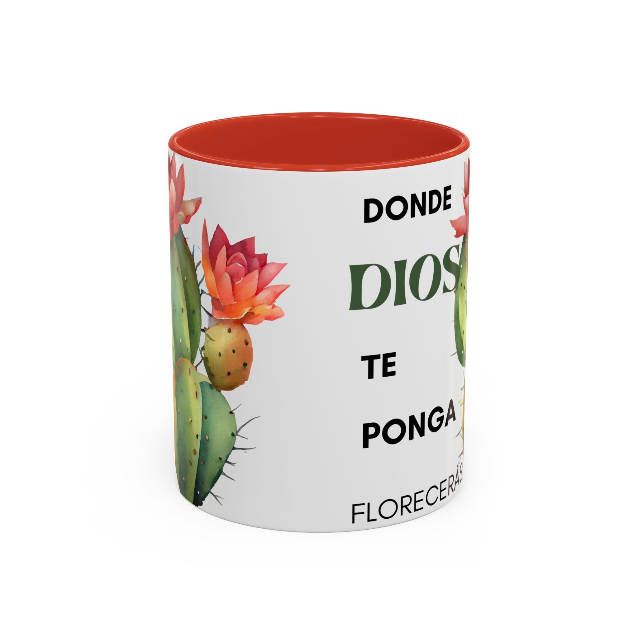 Cactus Floral Accent Coffee Mug – ‘Donde Dios Te Ponga Florecerás’ Spanish Inspirational Mug